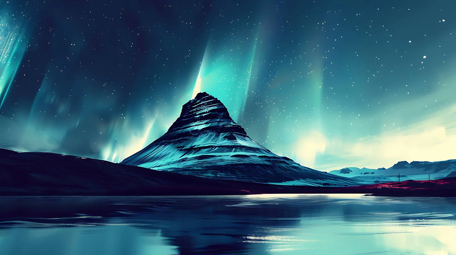 Mesmerizing Aurora Borealis above Kirkjufell Mountain — free download from Dotvec