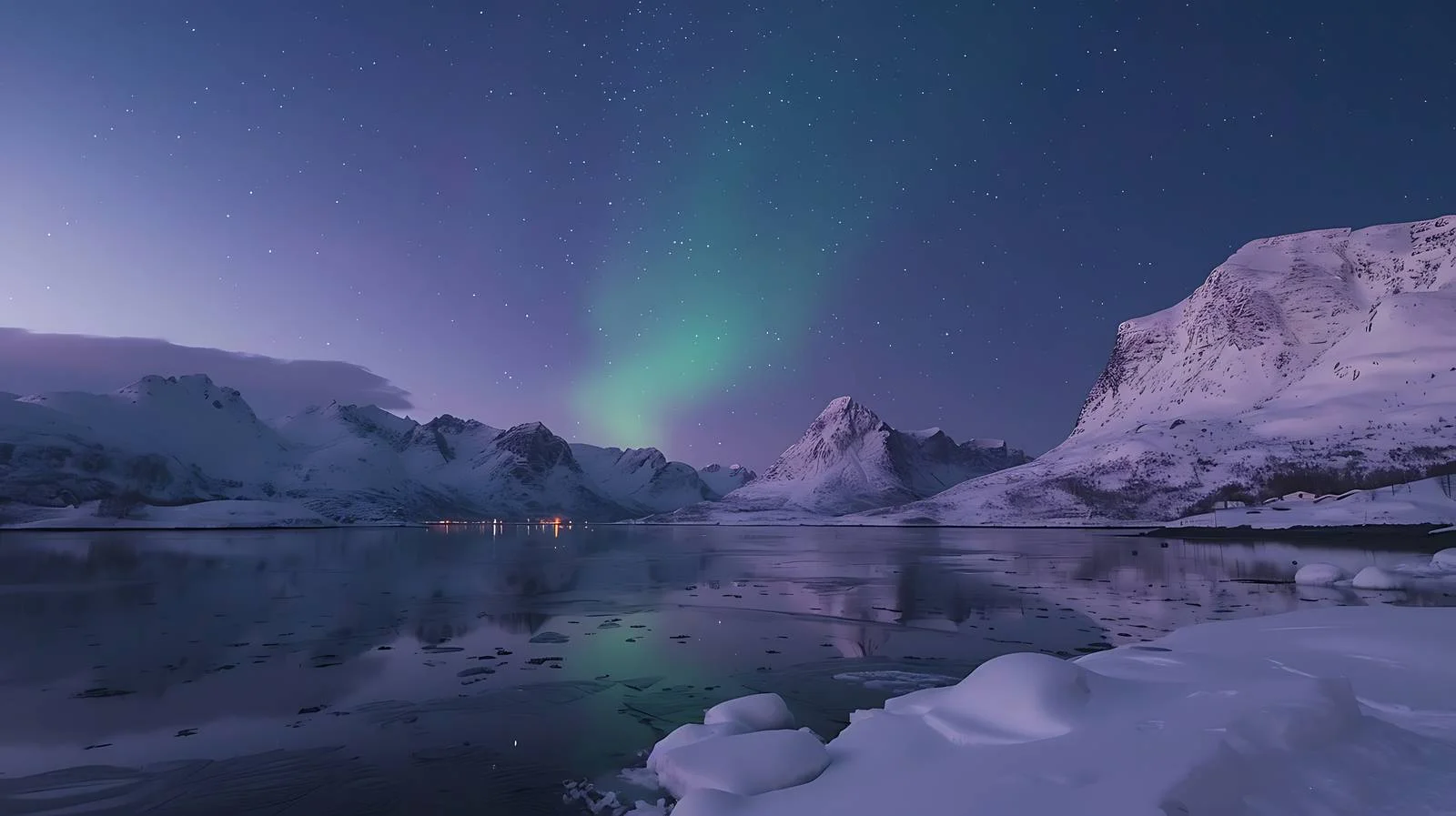 Northern Lights Illuminating Snowy Lofotens Scene – free lofoten image from Dotvec