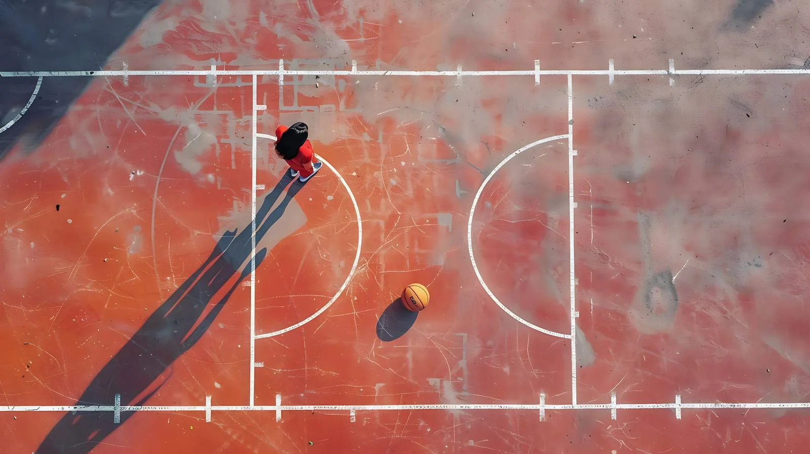 Panoramic Overhead Shot of Basketball Court with Female Player — free download from Dotvec