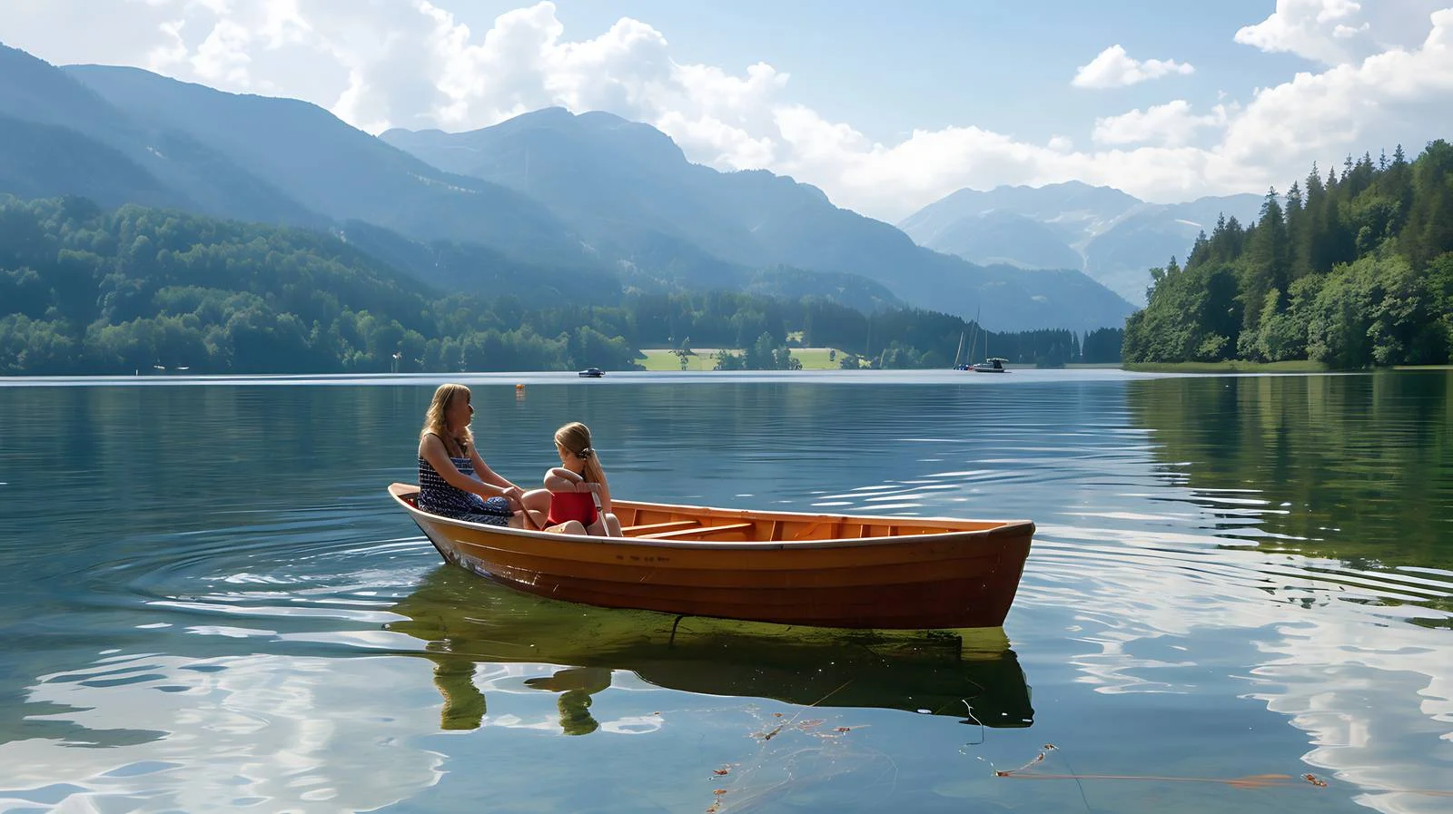 Tranquil Moment: Mother Rowing Boat on Weissensee — free download from Dotvec