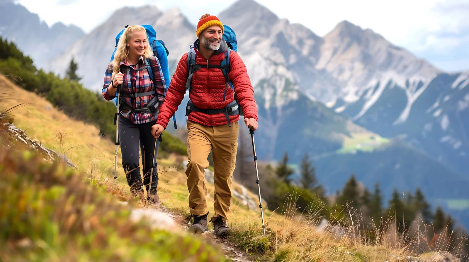 Joyful Couple Hiking in Austrian Tyrol — free download from Dotvec