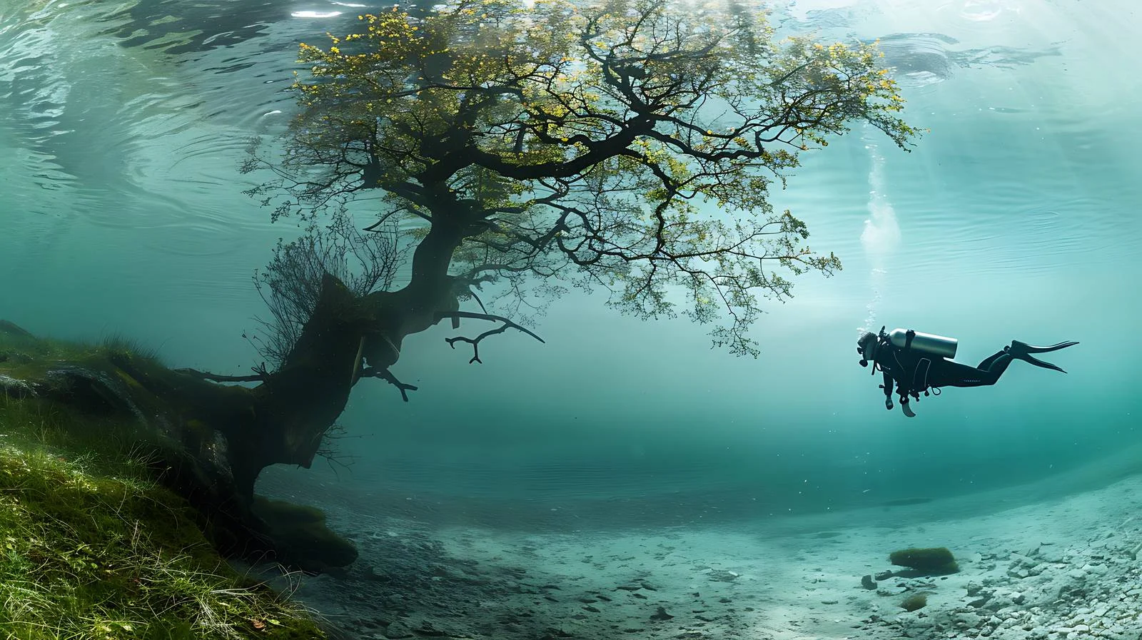 Submerged Tree at Austria's Fernsteinsee Lake – free ferns image from Dotvec