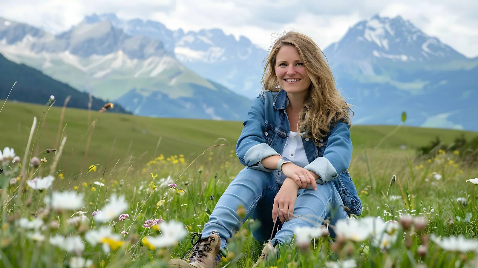 Serene Woman Relaxing Amid Tyrolean Alpine Beauty — free download from Dotvec