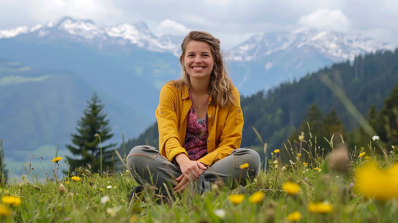 Tranquil Woman Relaxing on Tyrolean Alpine Meadow — free download from Dotvec