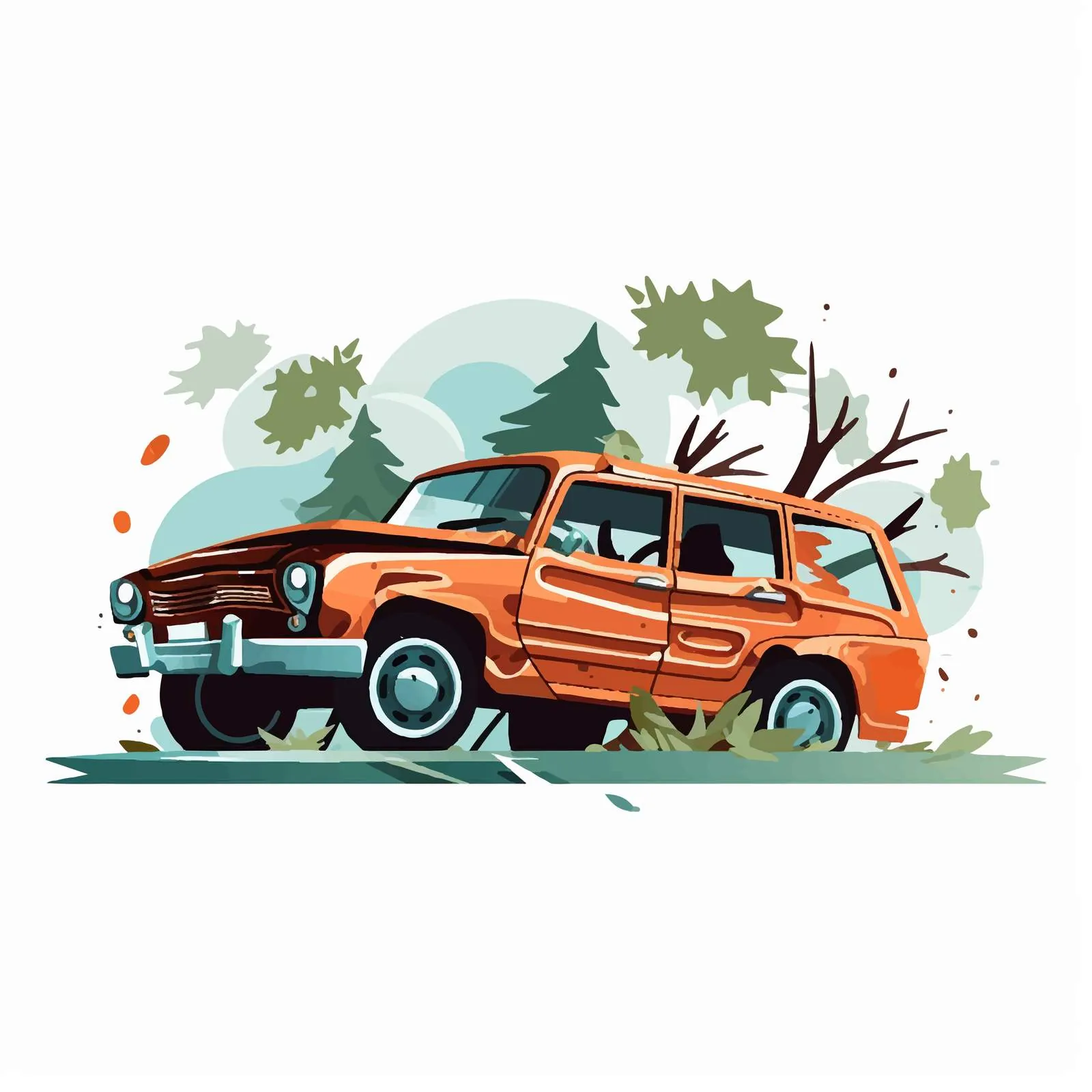 Car Collision with Tree Vector Illustration — free download from Dotvec