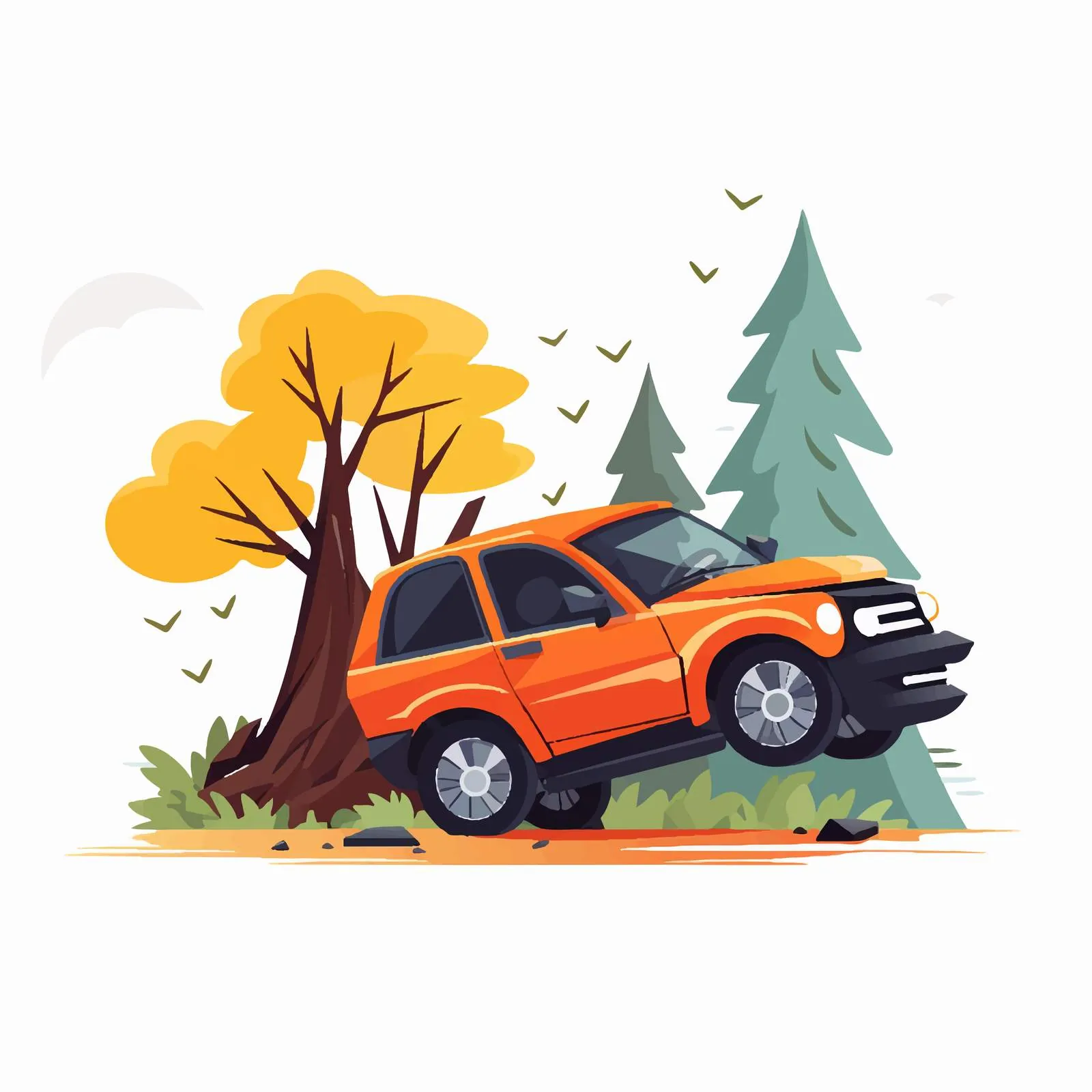 Car Collision with Tree Incident Vector — free download from Dotvec