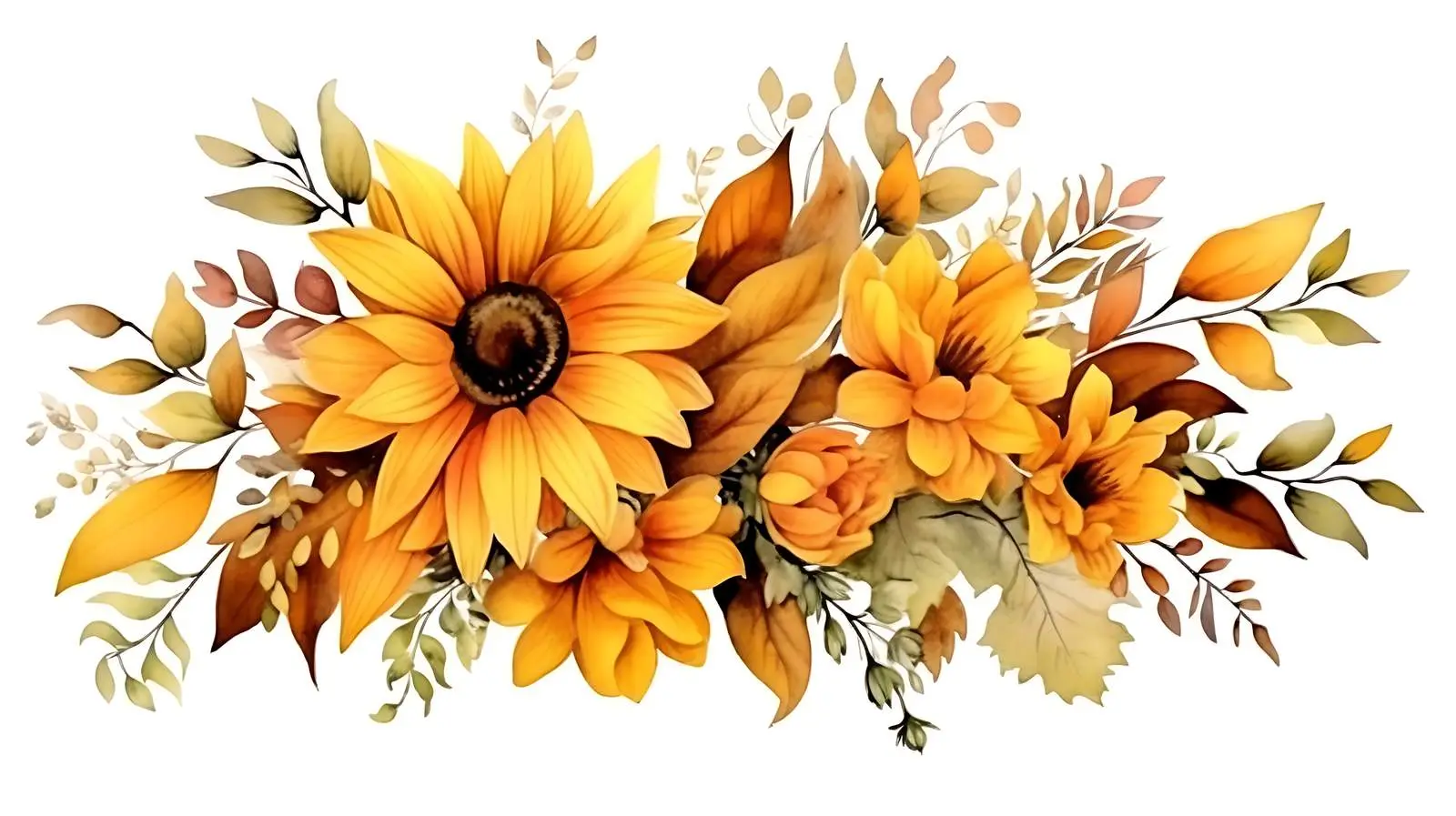Autumn Sunflower Bouquet with Fall Leaves – free sunflowers image from Dotvec