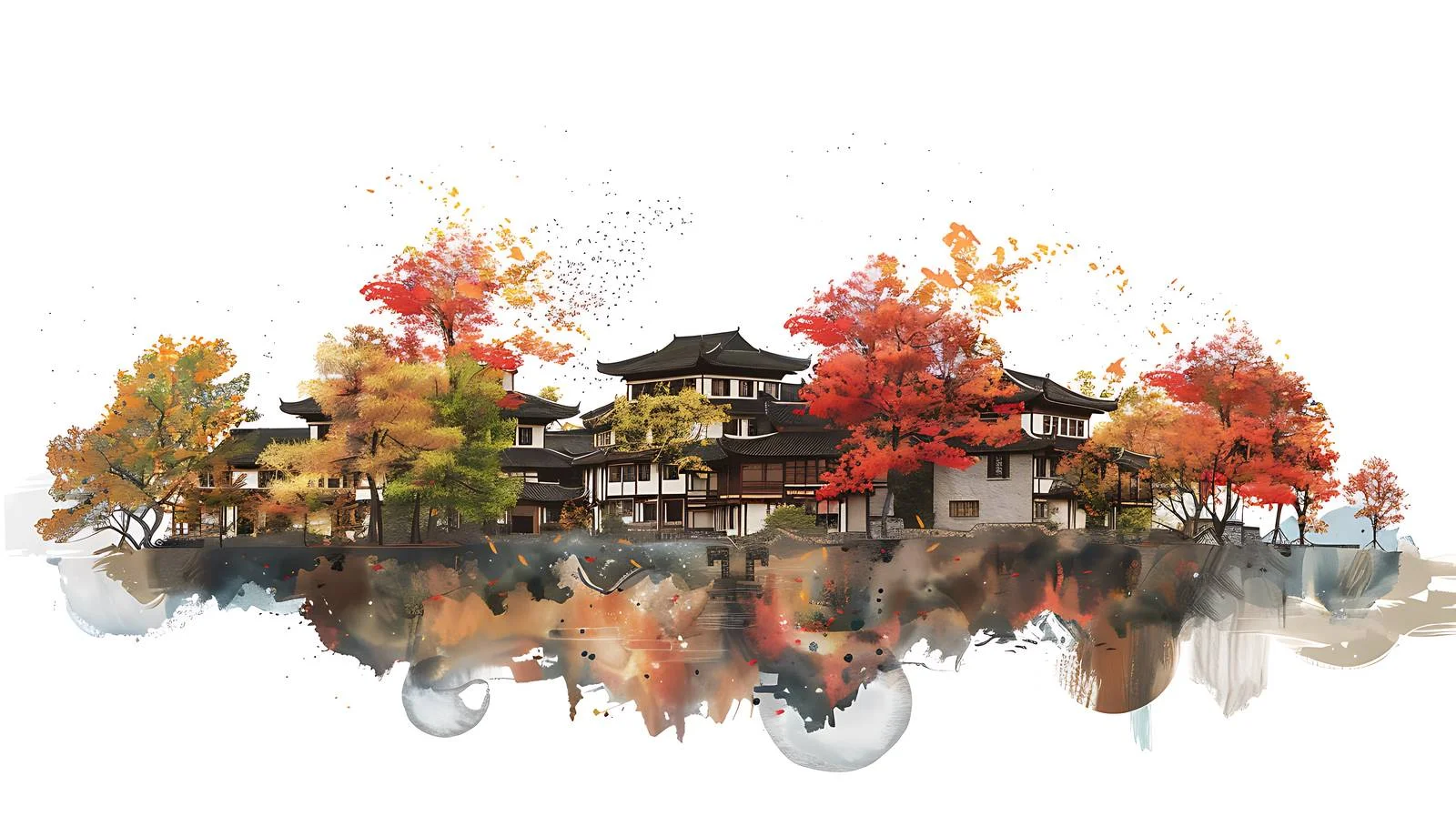 Autumn Colors Tulou Isolated White Background — free download from Dotvec