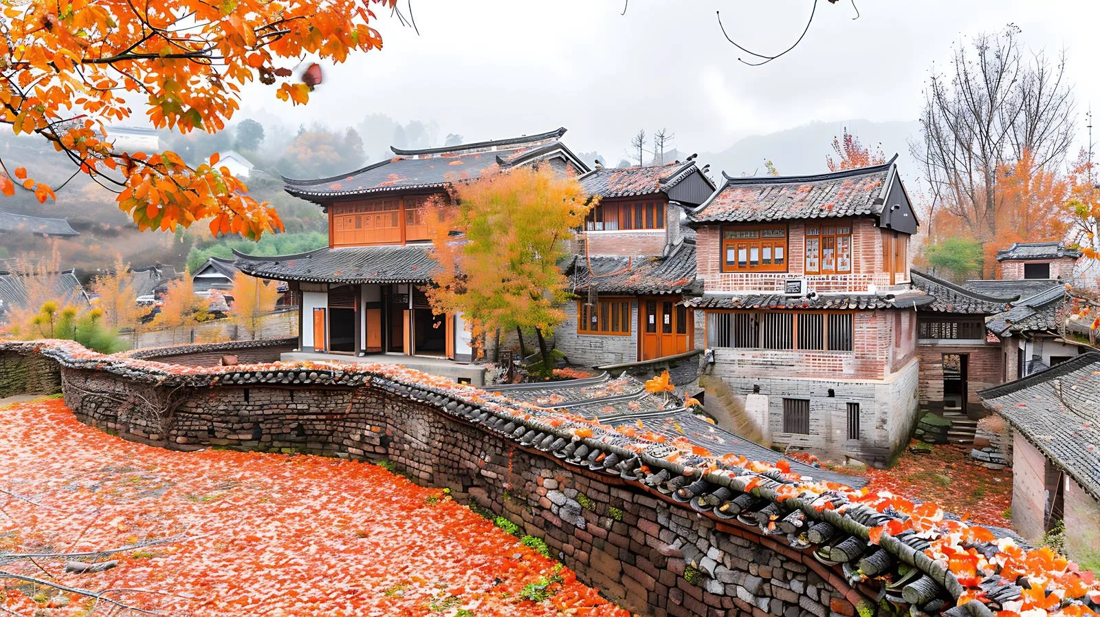 Autumnal Tulou Colors on White Background — free download from Dotvec