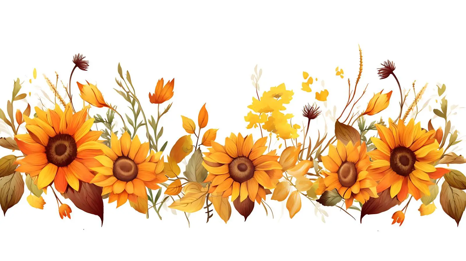Autumn Sunflowers Decorative Border Design – free sunflowers image from Dotvec