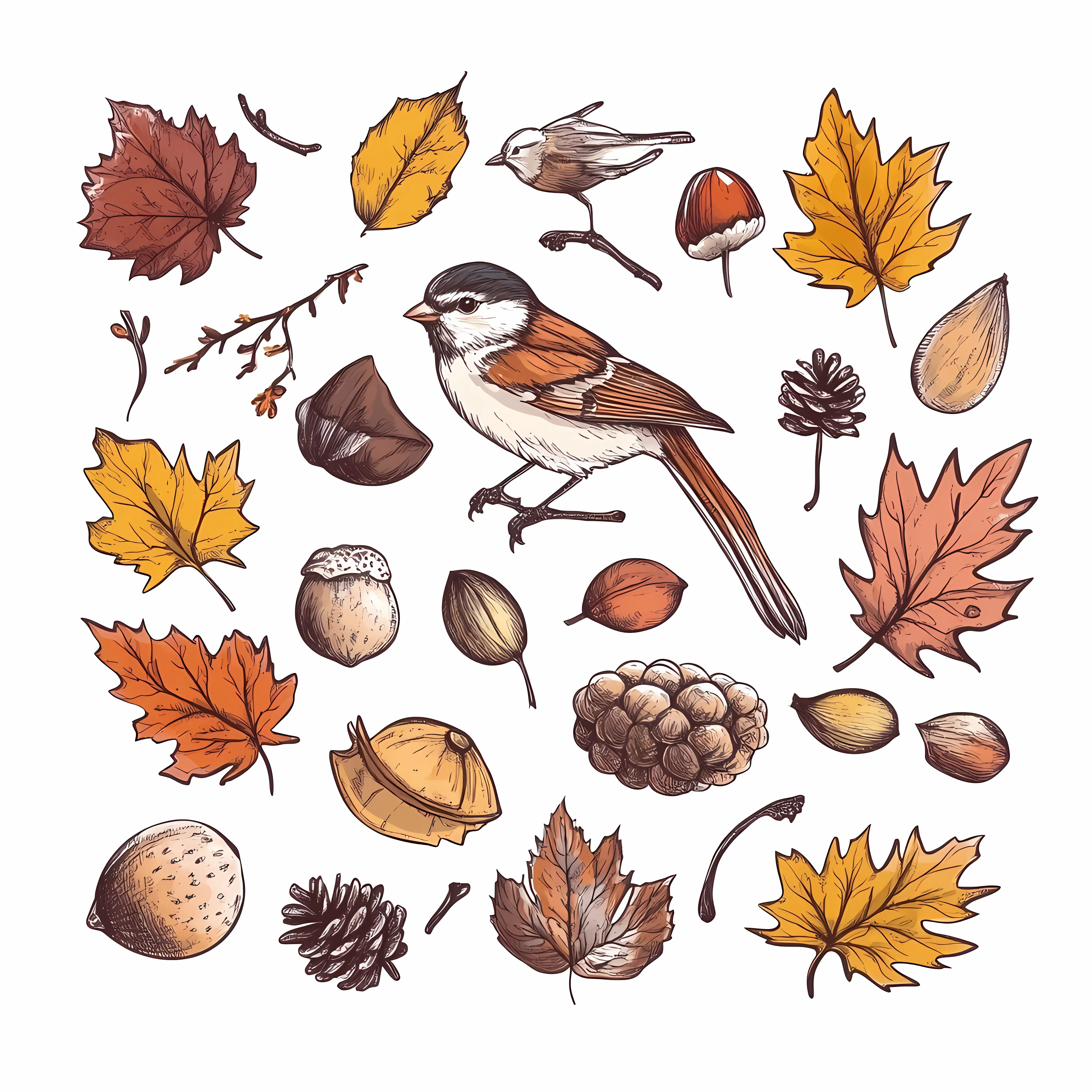 Autumn Sketch Elements Collection on White Background — free download from Dotvec