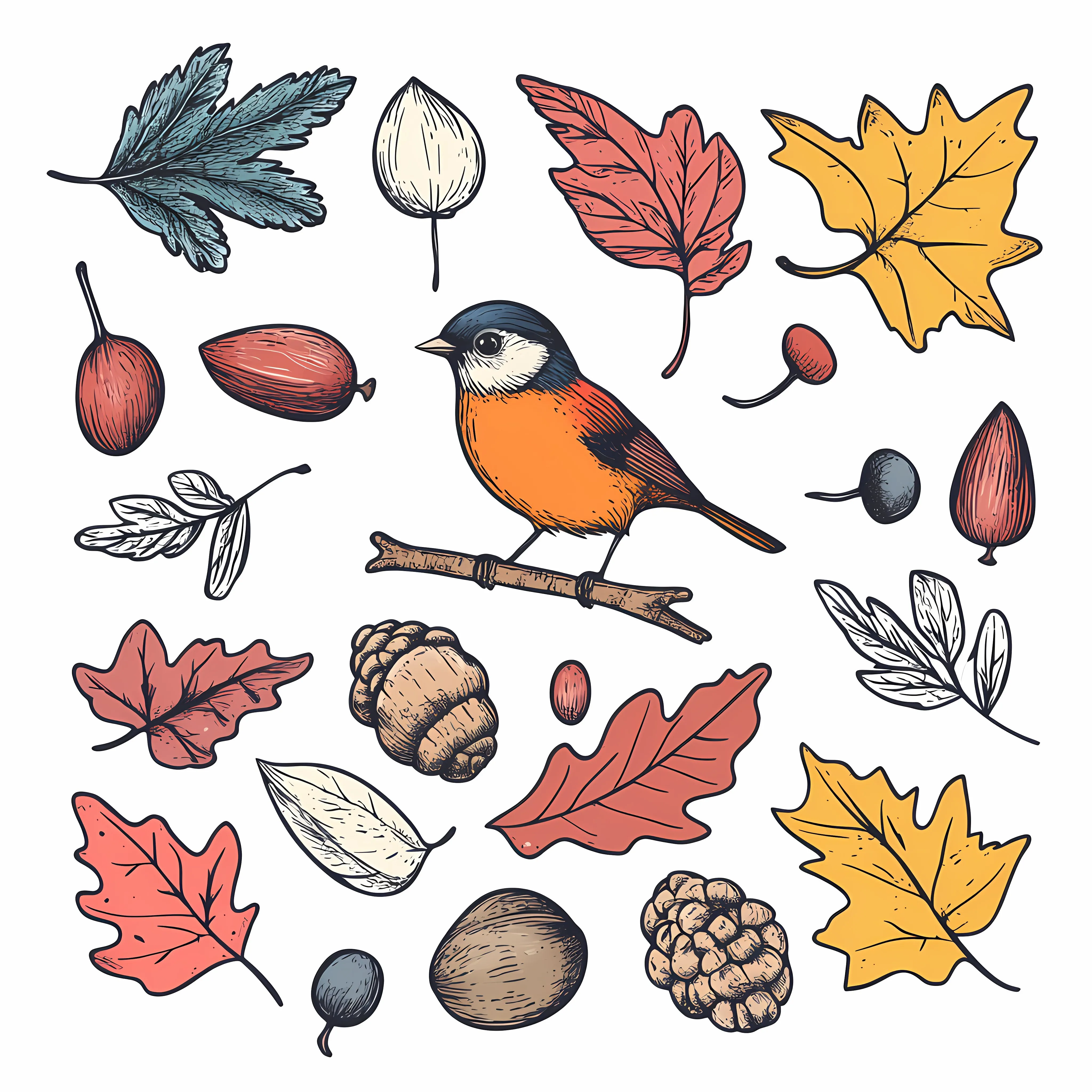 Autumn Elements Sketch Set on White Background — free download from Dotvec
