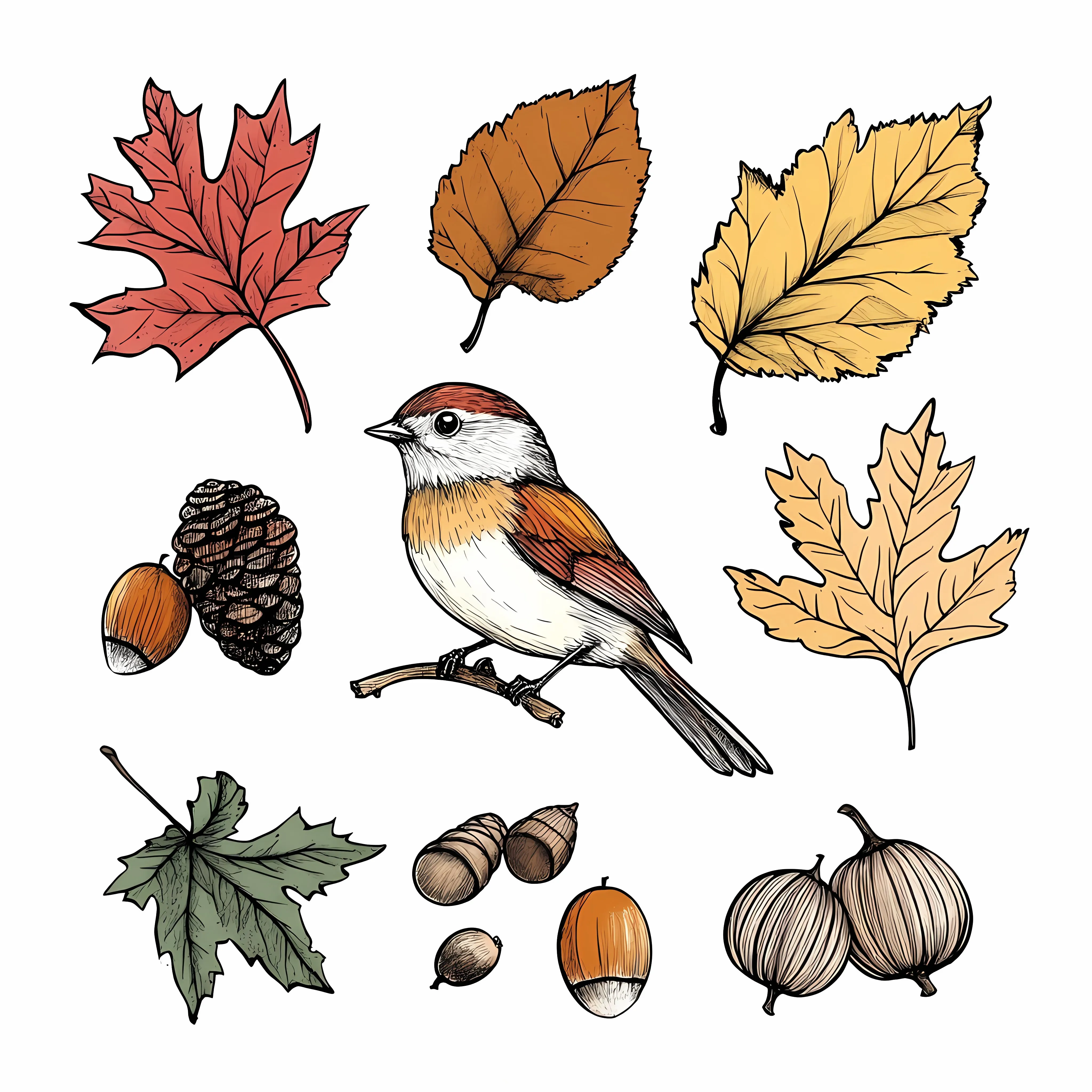 Autumn Elements Sketch Set on White Background — free download from Dotvec