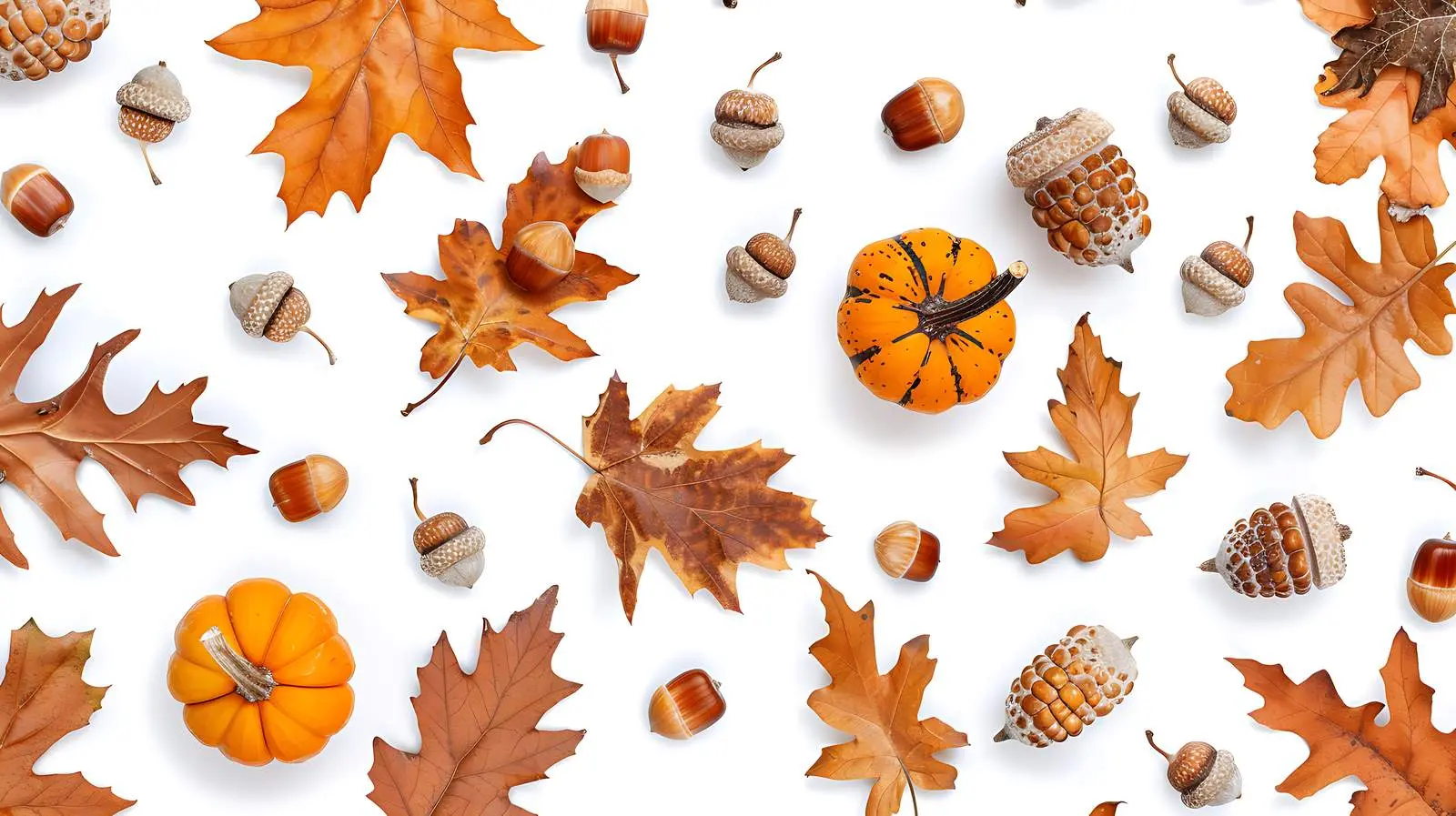 Autumn Fall Pattern with Leaves and Pumpkins – free oak tree image from Dotvec