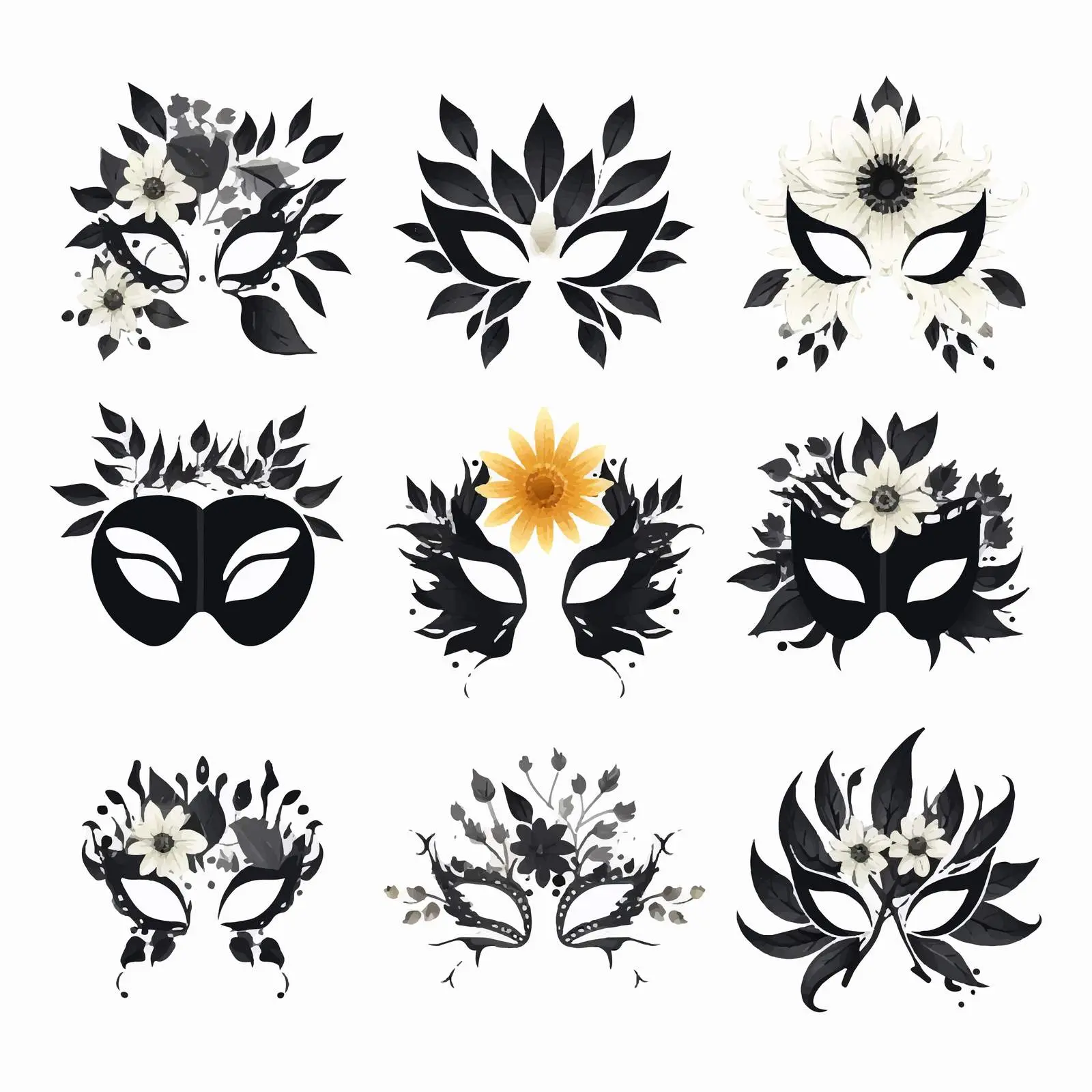 Autumn Floral Masks Clip Art Collection — free download from Dotvec