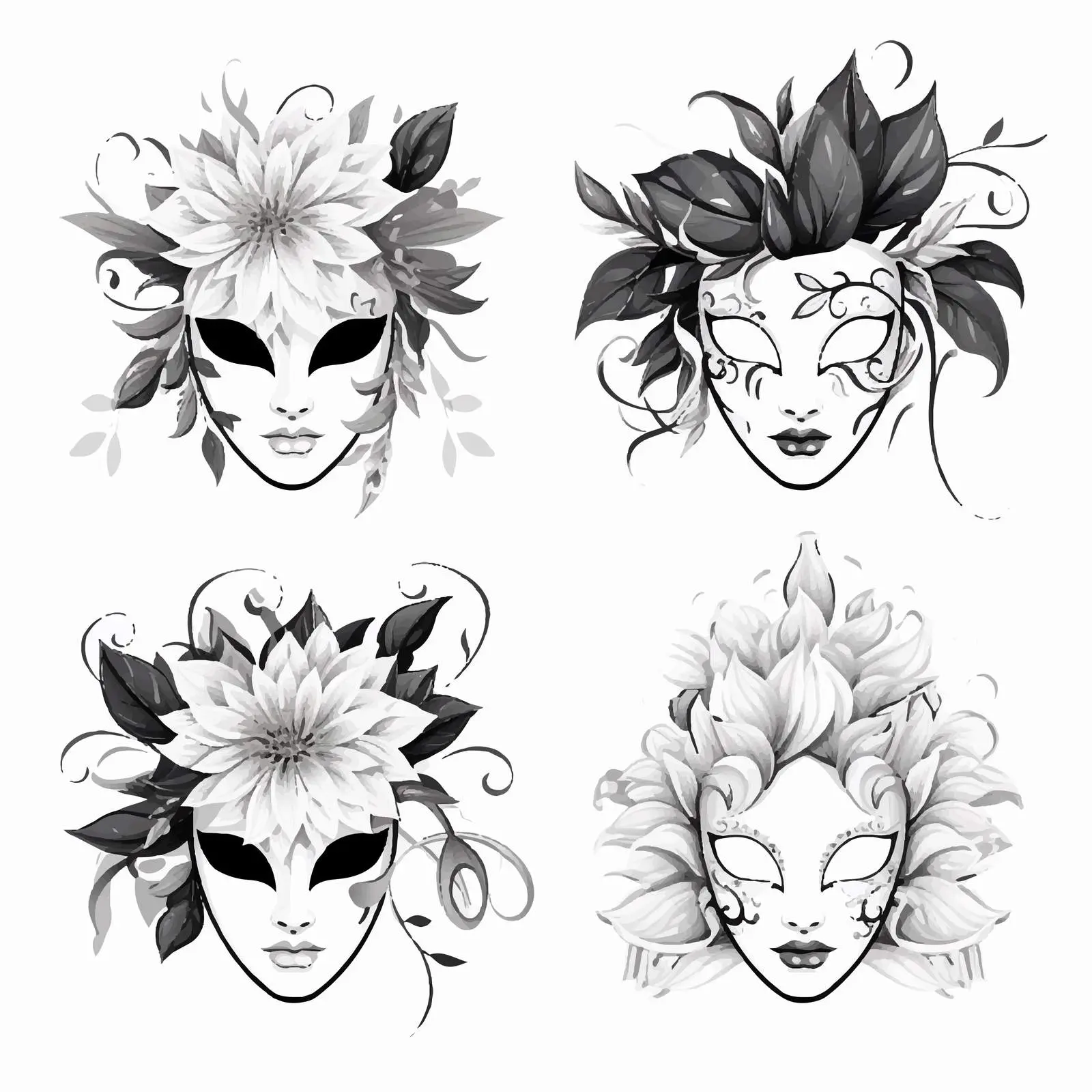 Autumn Floral Masks Clip Art Set — free download from Dotvec