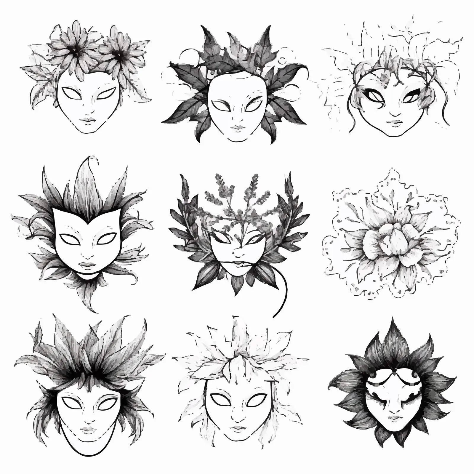 Autumn Floral Masks Clip Art Vectors — free download from Dotvec