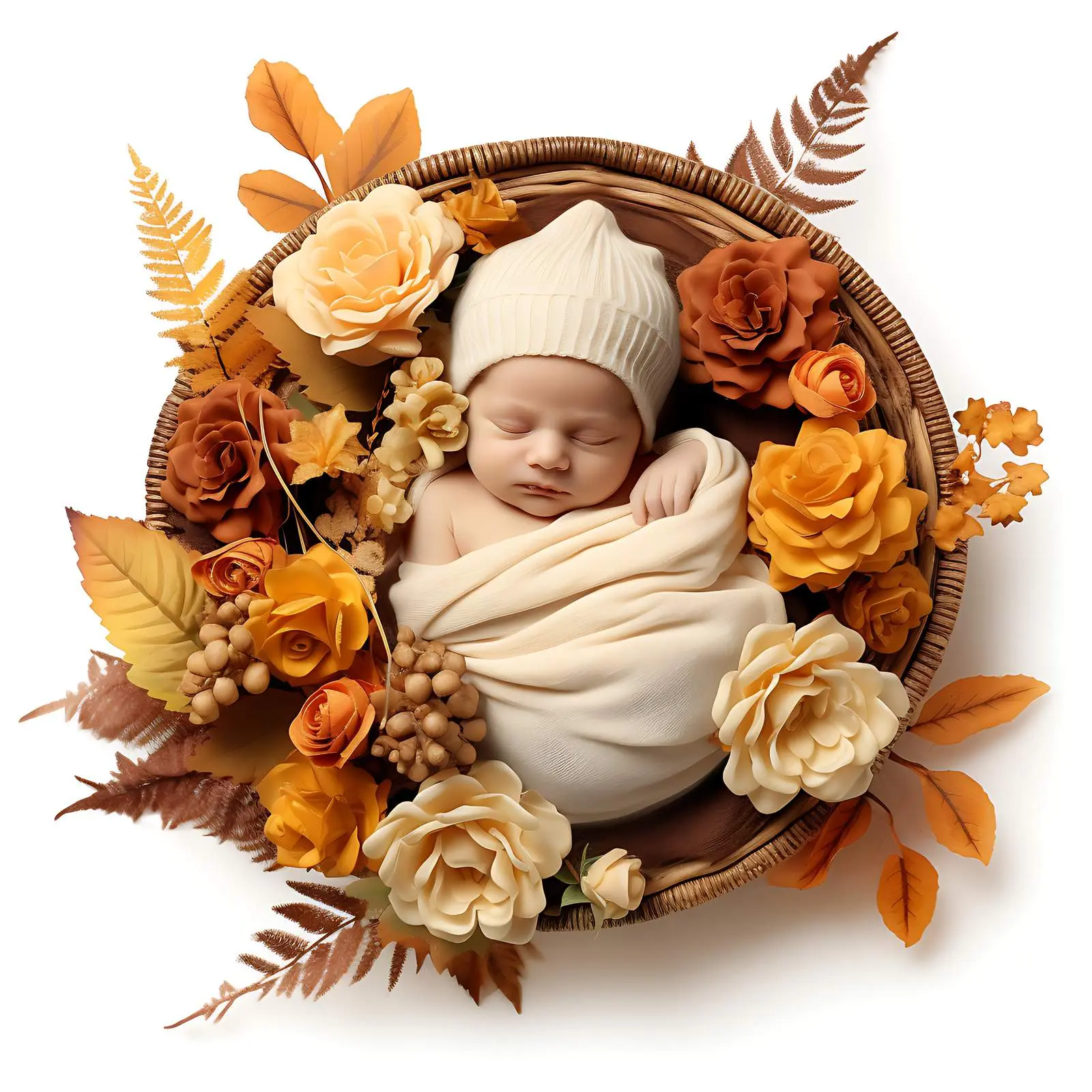 Autumn Floral Newborn Portrait in Basket — free download from Dotvec