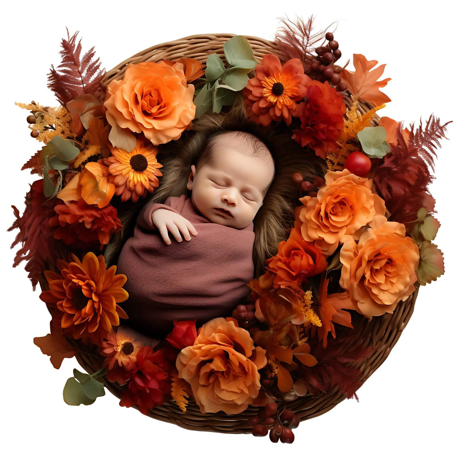 Autumn Floral Newborn Portrait in Basket — free download from Dotvec
