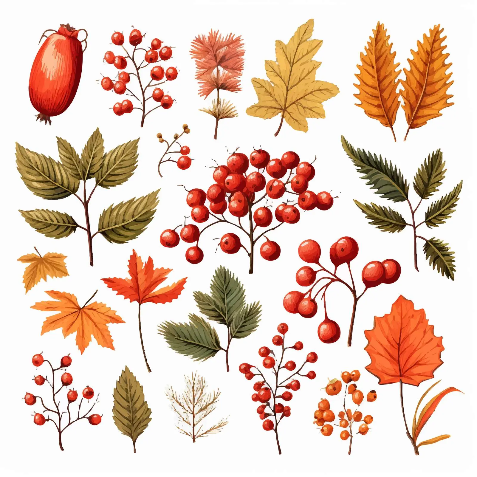 Autumn Forest Fruits and Leaves Sketch – free dog rose image from Dotvec