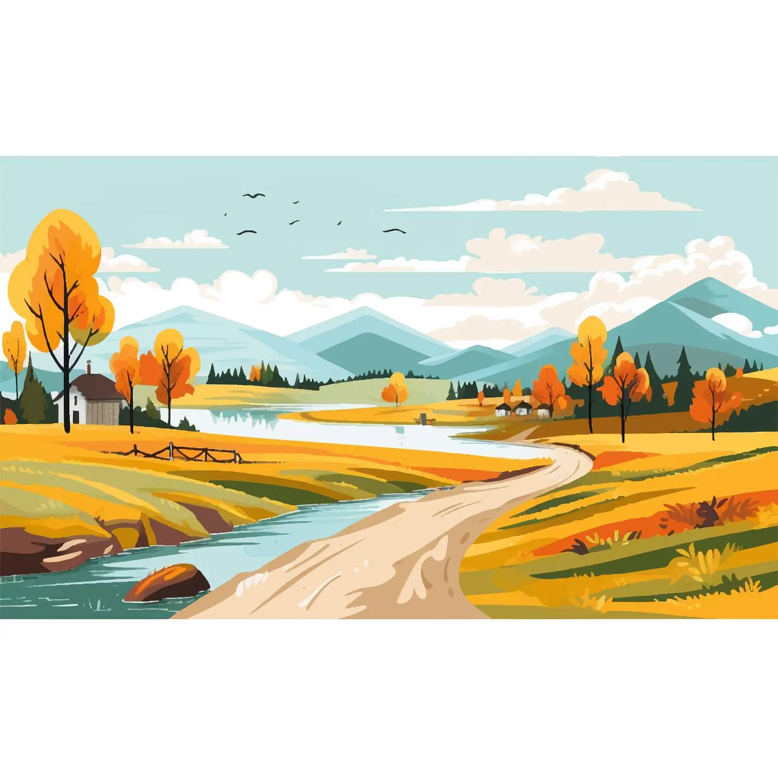 Scenic Autumn Landscape in Rural Countryside — free download from Dotvec