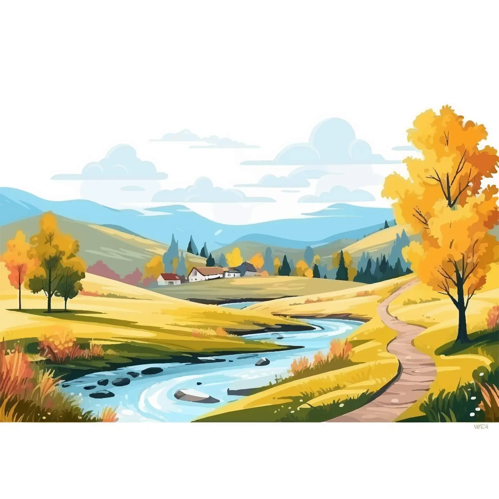 Autumn Landscape in Rural Countryside Panorama — free download from Dotvec