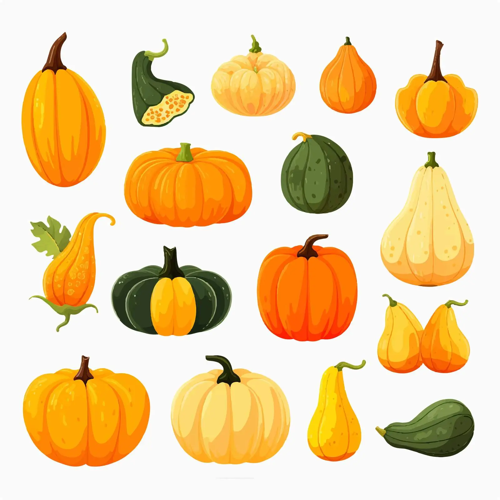 Autumn Pumpkins and Squash Variety Vectors — free download from Dotvec