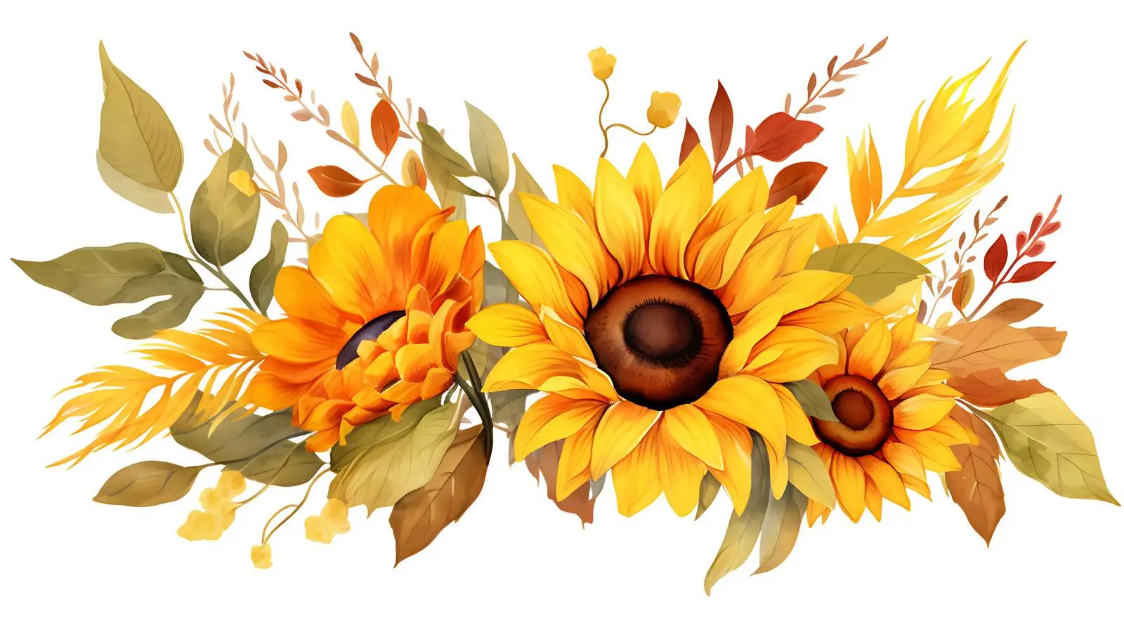 Autumn Sunflowers Green Leaves Bouquet — free download from Dotvec