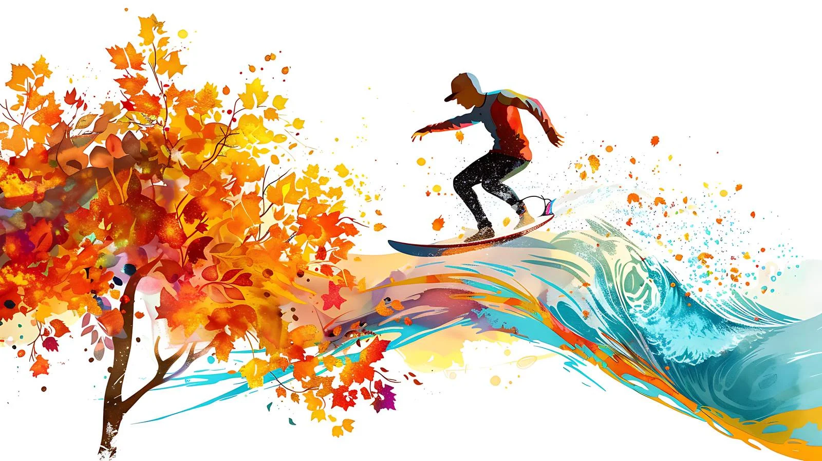 Autumn Wake Surfing on White Background — free download from Dotvec