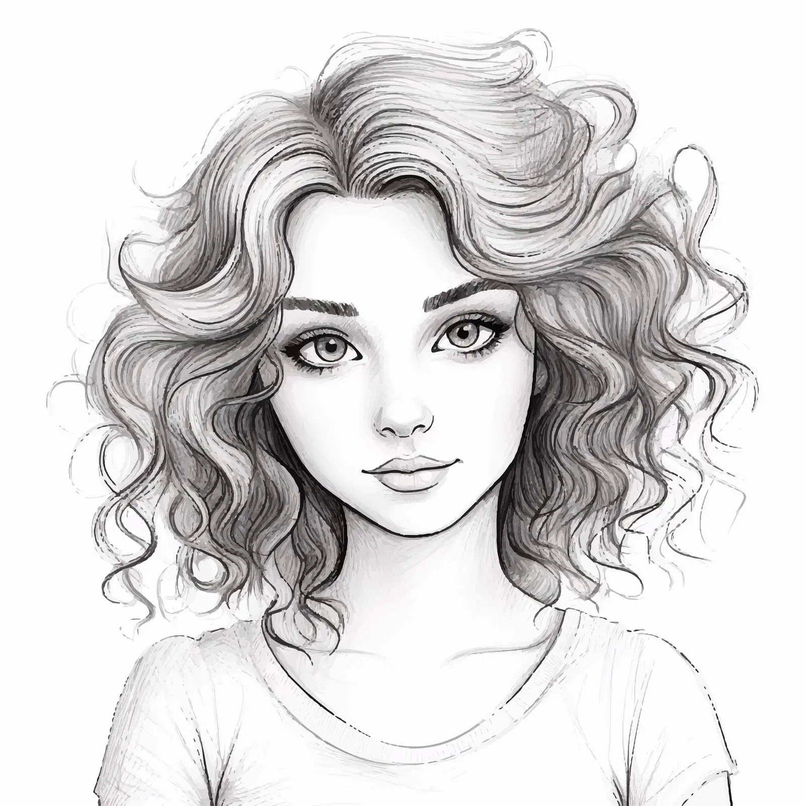 Portrait of a Beautiful Girl in Pencil Doodle – free avatar image from Dotvec