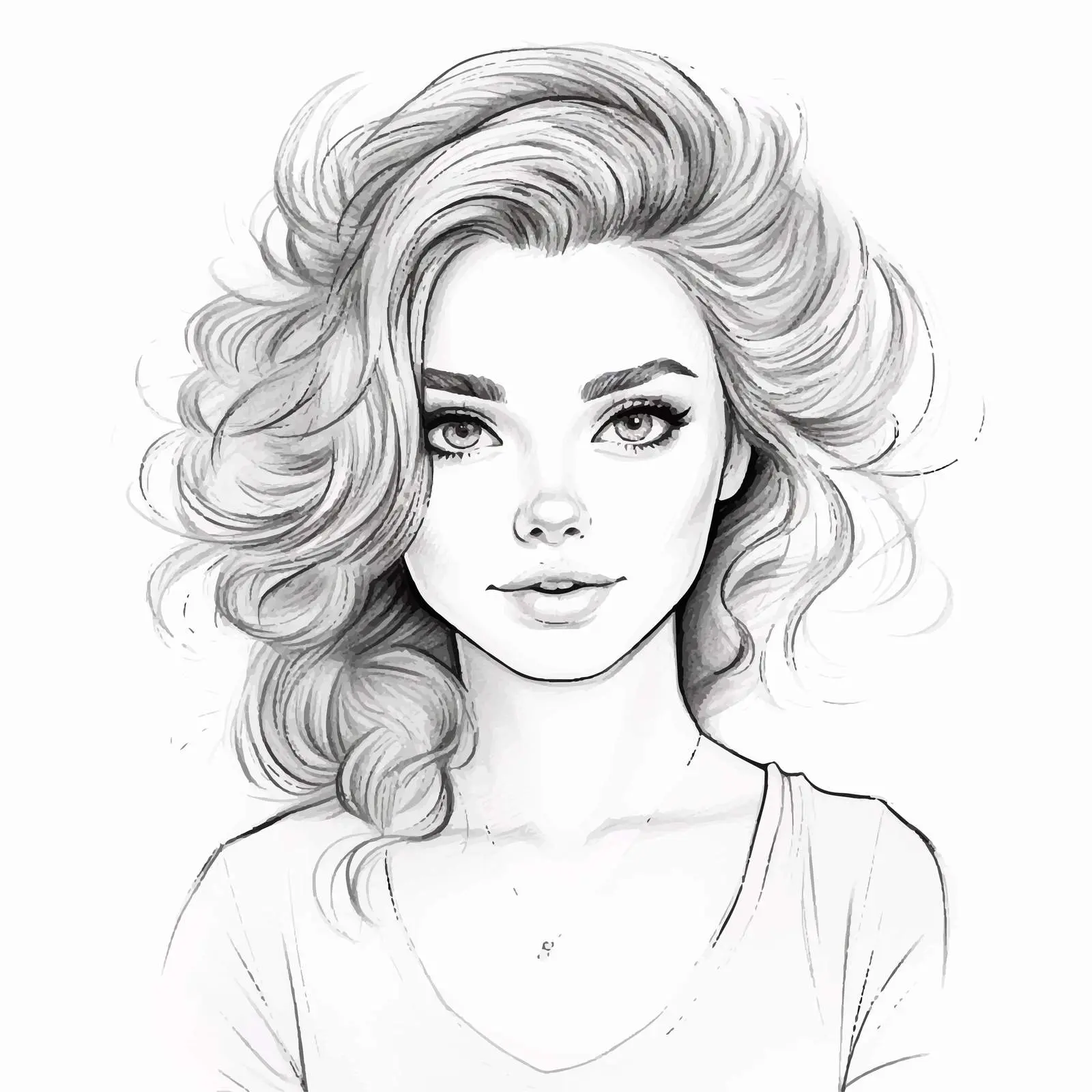 Pencil Doodle Portrait of a Beautiful Girl – free avatar image from Dotvec