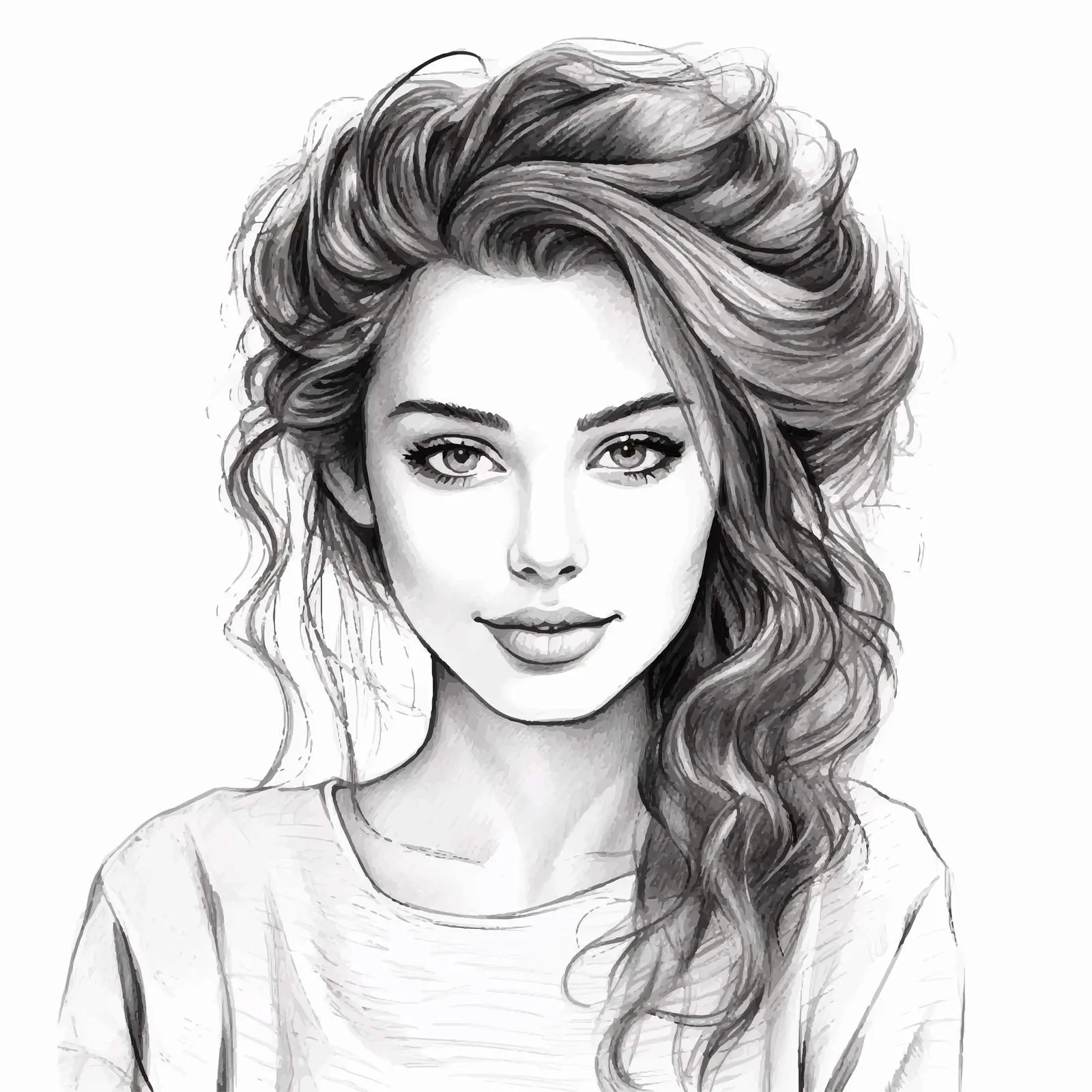 Beautiful Girl Pencil Portrait Doodle Art – free avatar image from Dotvec