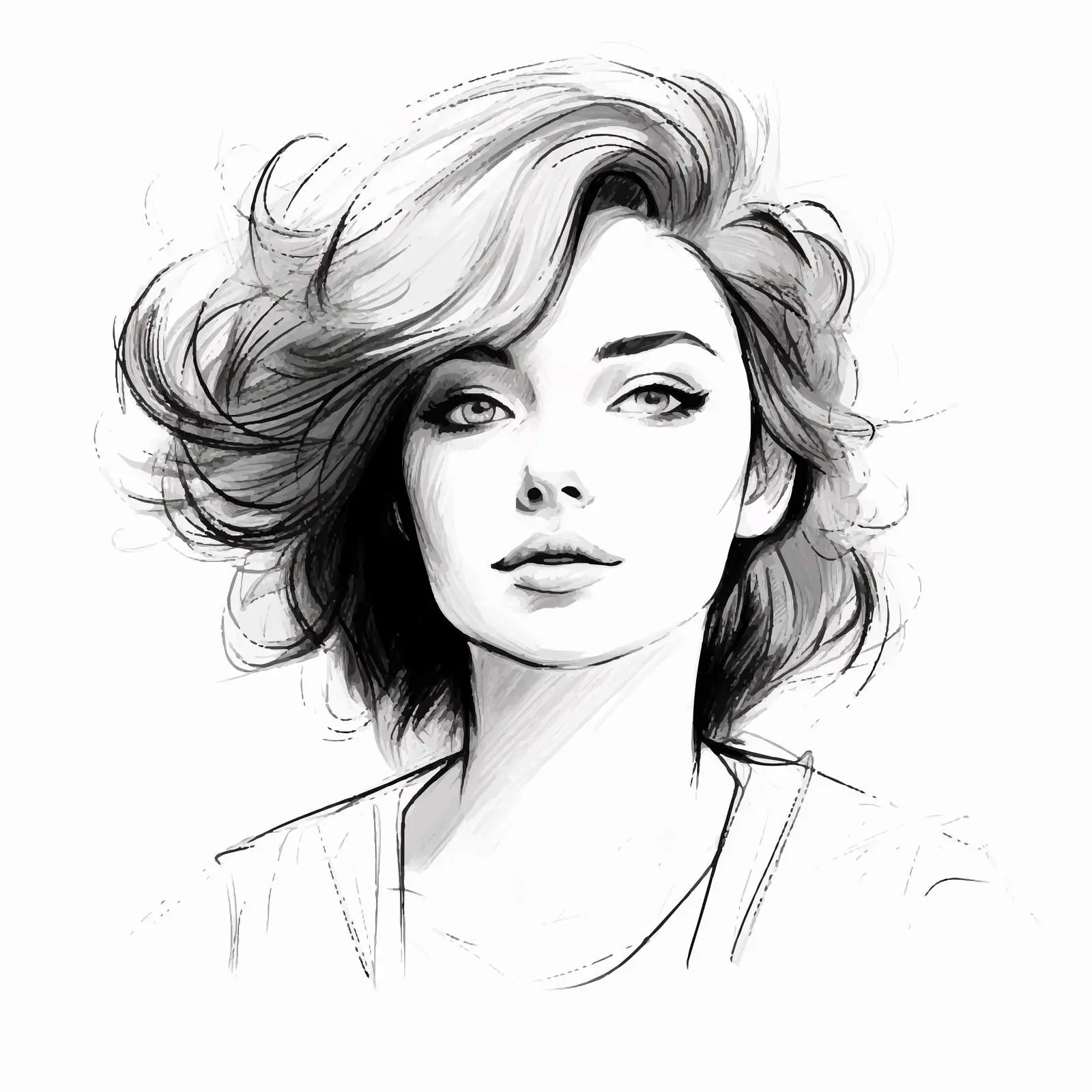 Beautiful Girl Portrait Pencil Doodle Vector – free avatar image from Dotvec