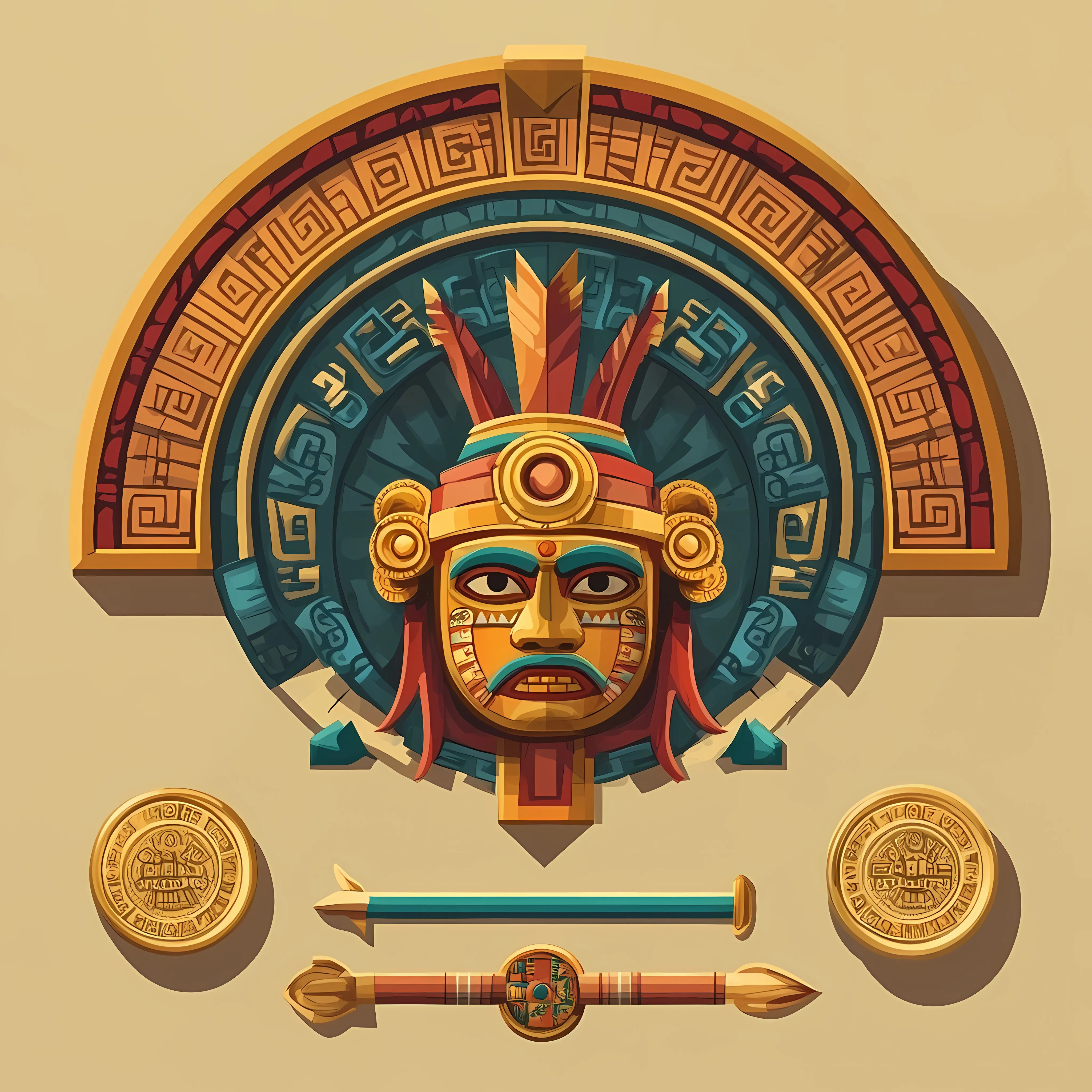Flat Vector Aztec Pyramid and Weapon Icons — free download from Dotvec