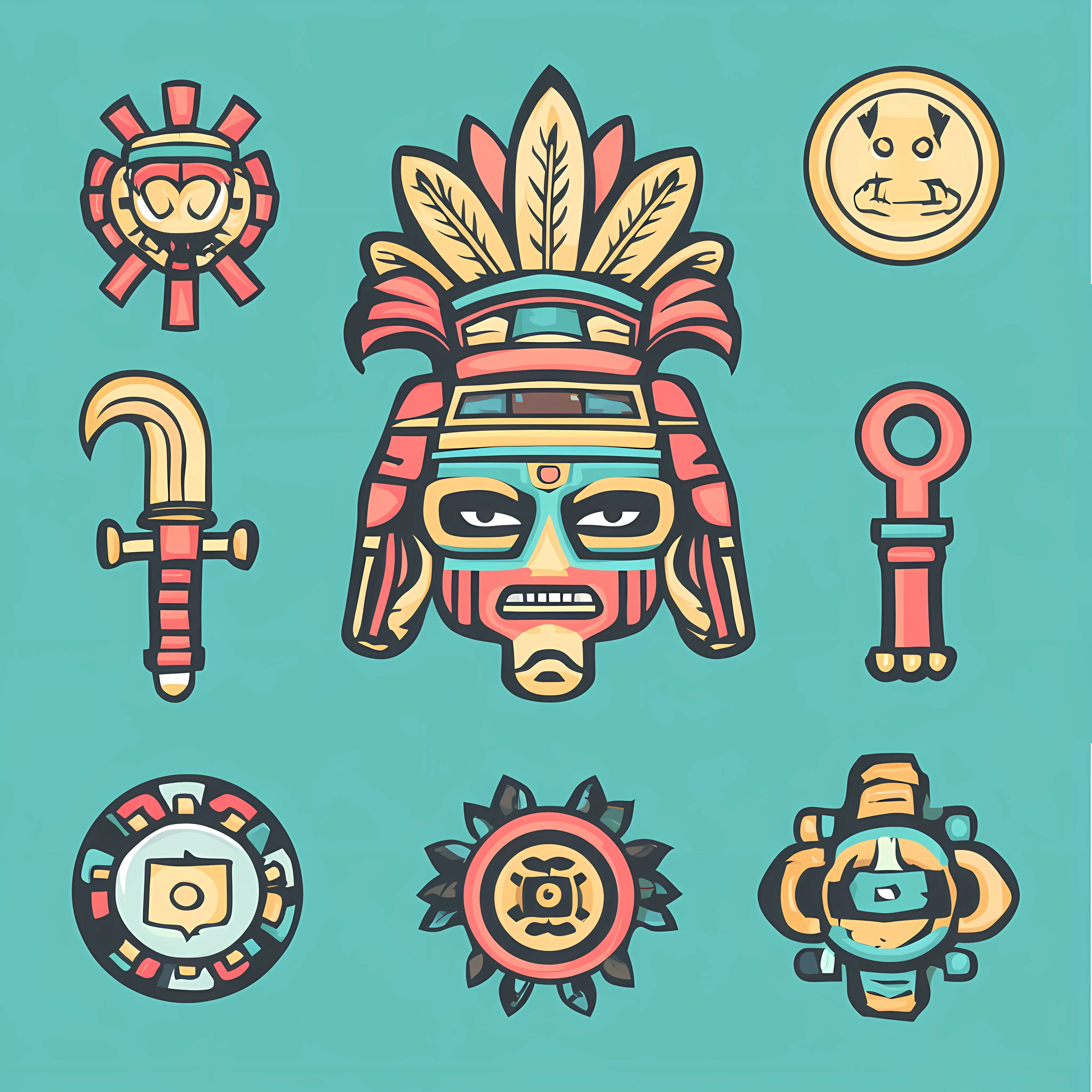 Aztec Pyramid Weapon Coin Mask Icons Vector — free download from Dotvec