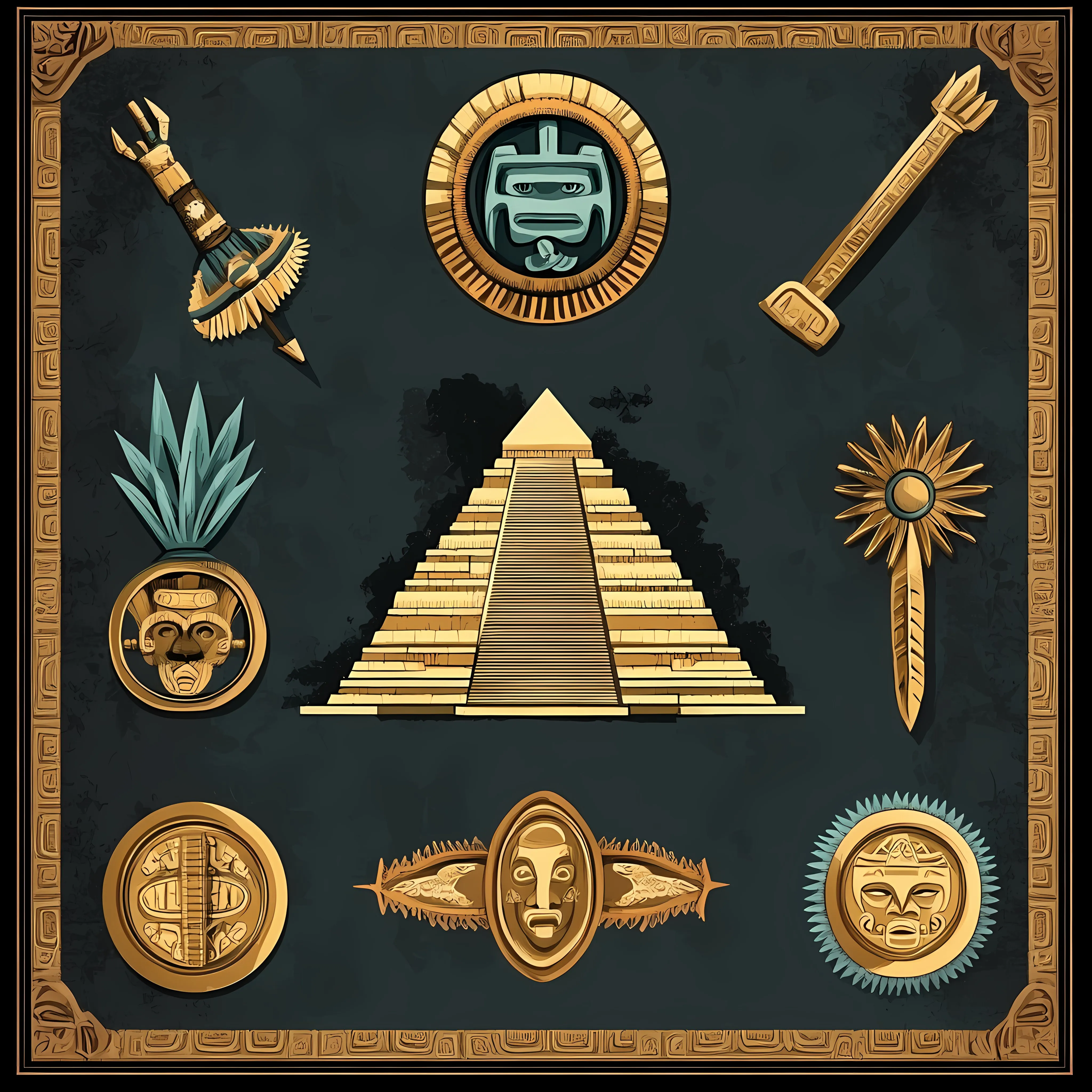 Aztec Pyramid Weapon Coin Mask Icons Vector Art — free download from Dotvec