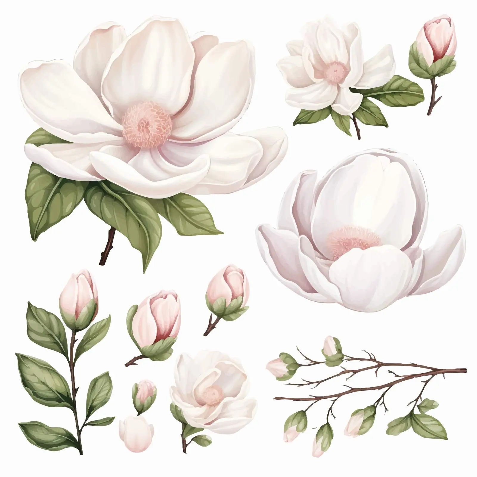 Baby Alpaca and Magnolia Flower Vector Set — free download from Dotvec
