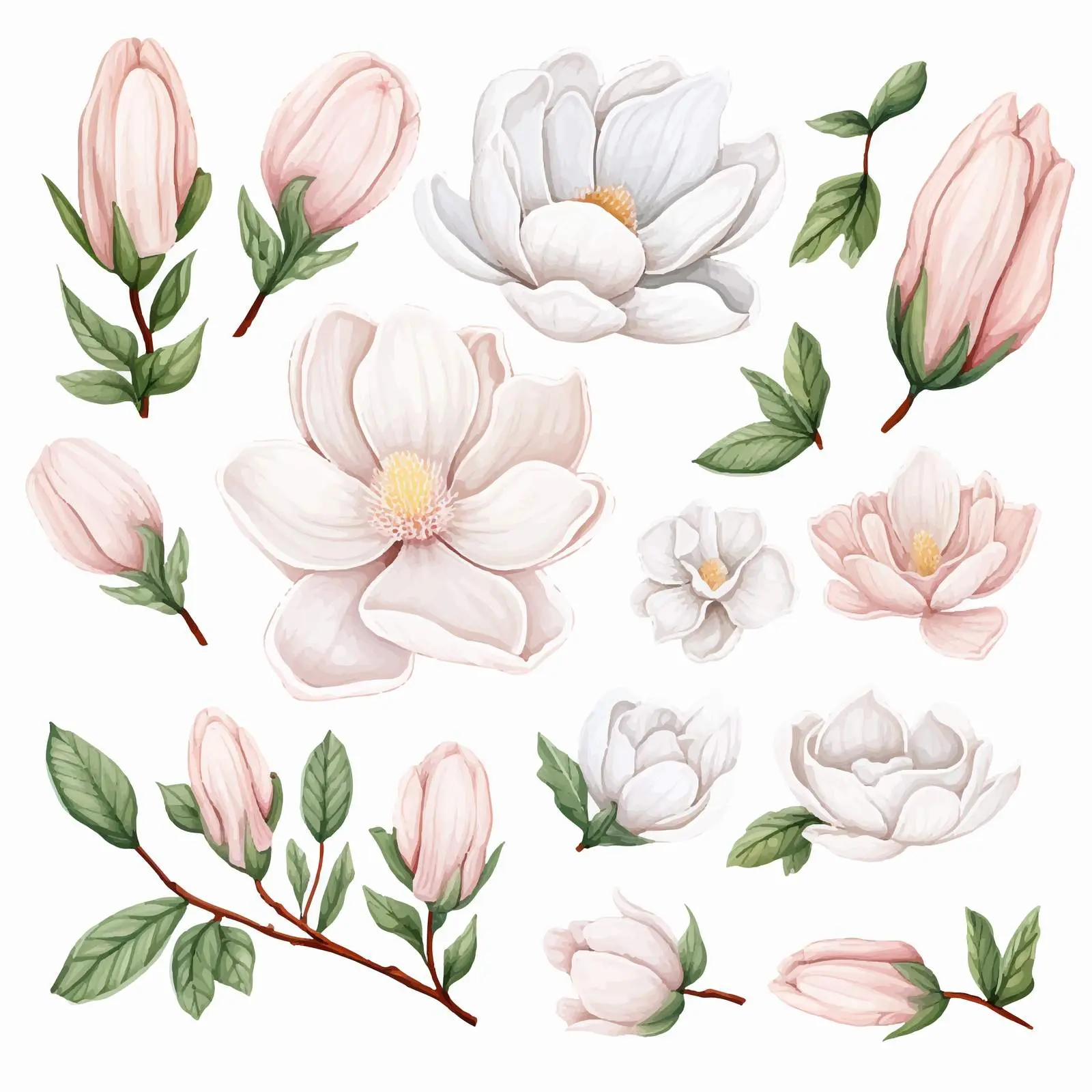 Cute Alpaca and Magnolia Flowers Decorative Elements – free art elements image from Dotvec