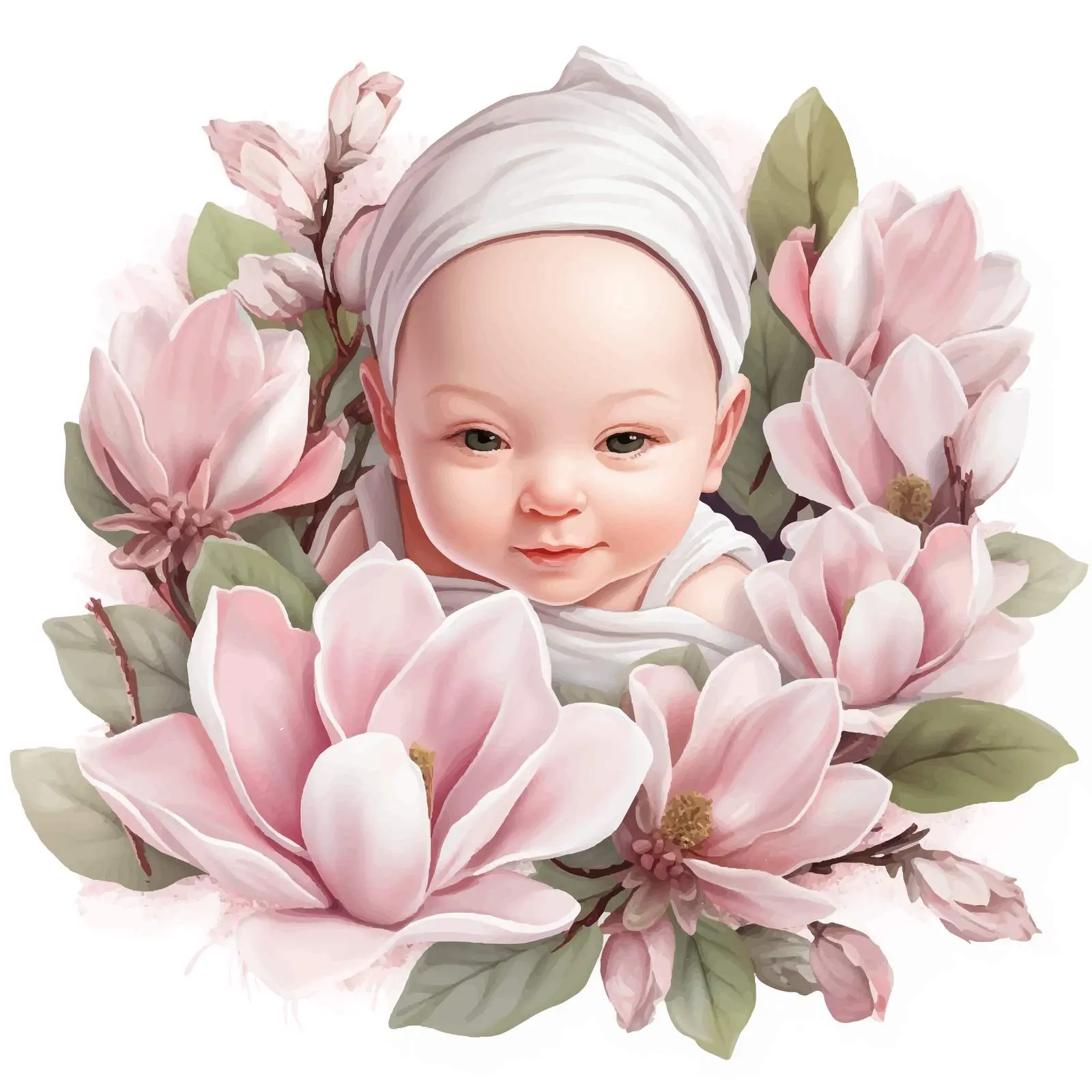 Baby Alpaca and Magnolia Flowers Vector Set — free download from Dotvec