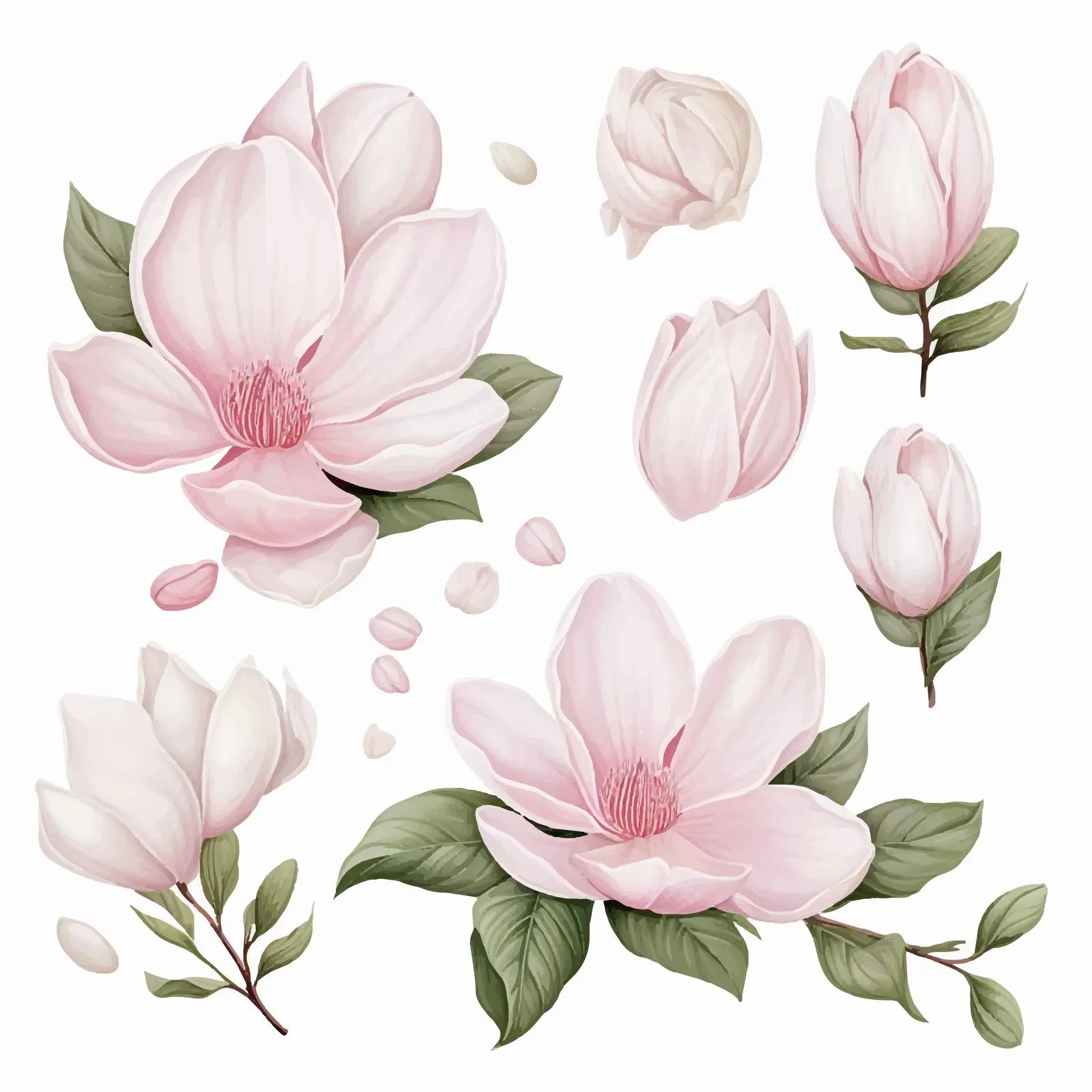 Baby Alpaka and Magnolia Flower Vector Set – free transparent background image from Dotvec