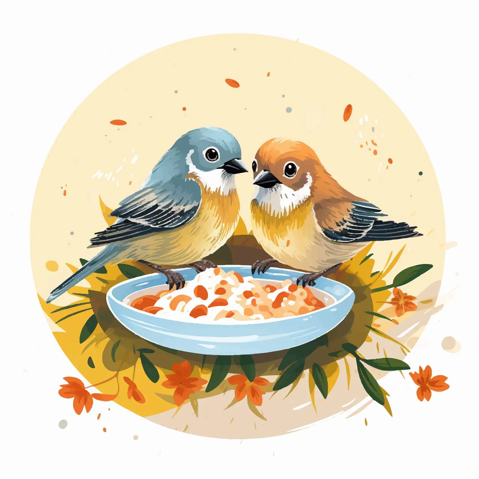 Baby Birds Feeding Vector Illustration — free download from Dotvec