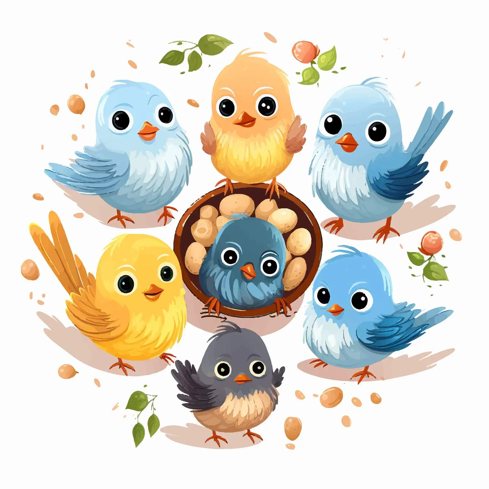 Cute Baby Birds Feeding Vector Illustration — free download from Dotvec