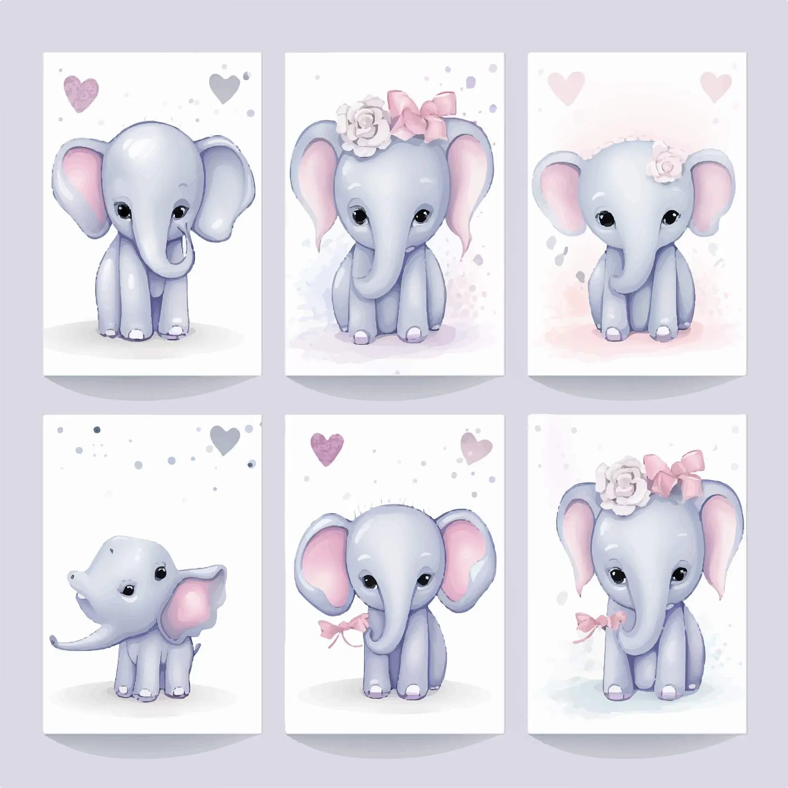 Baby Elephant Happy Birthday Card Templates Set — free download from Dotvec