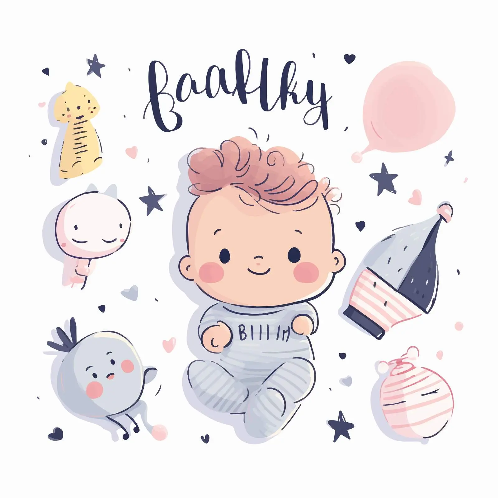 Doodle Style Newborn Sleeping with Toy – free stuffed image from Dotvec