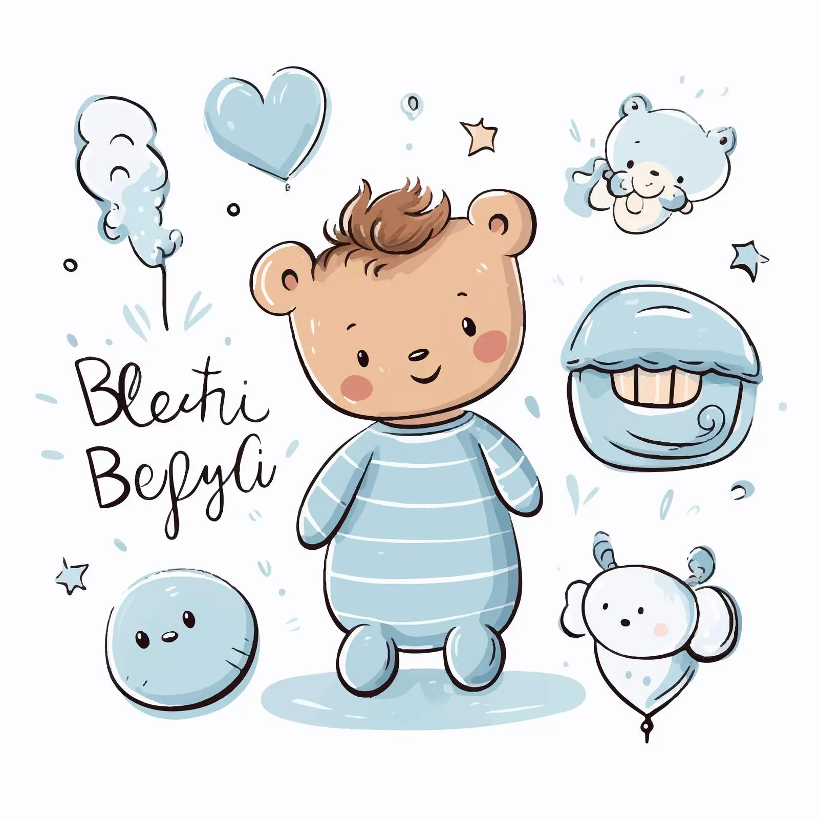 Doodle Baby Asleep with Toy Illustration – free sleep time image from Dotvec