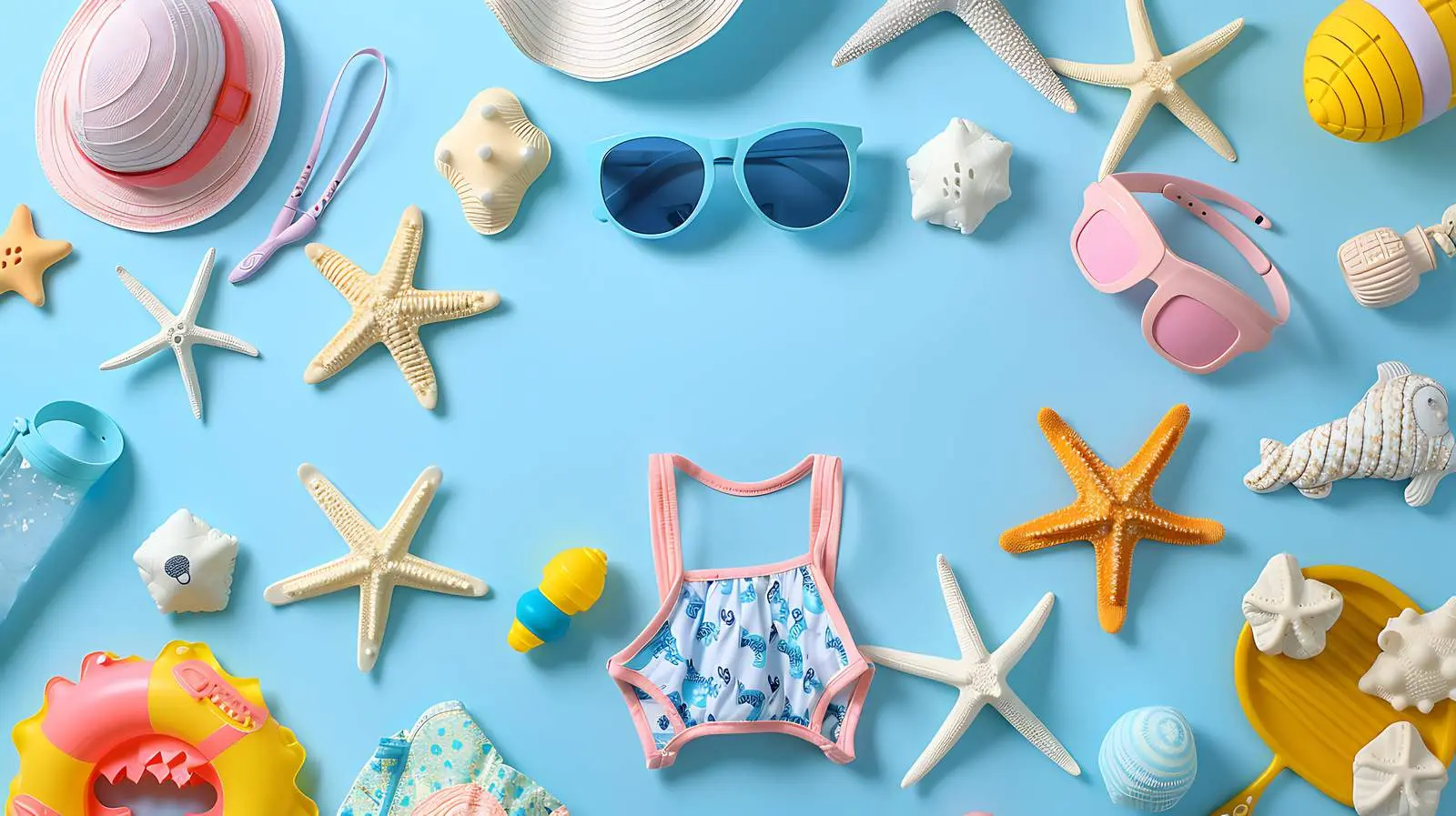 Babies and Kids Beach Toys and Swimwear Collage – free toys image from Dotvec