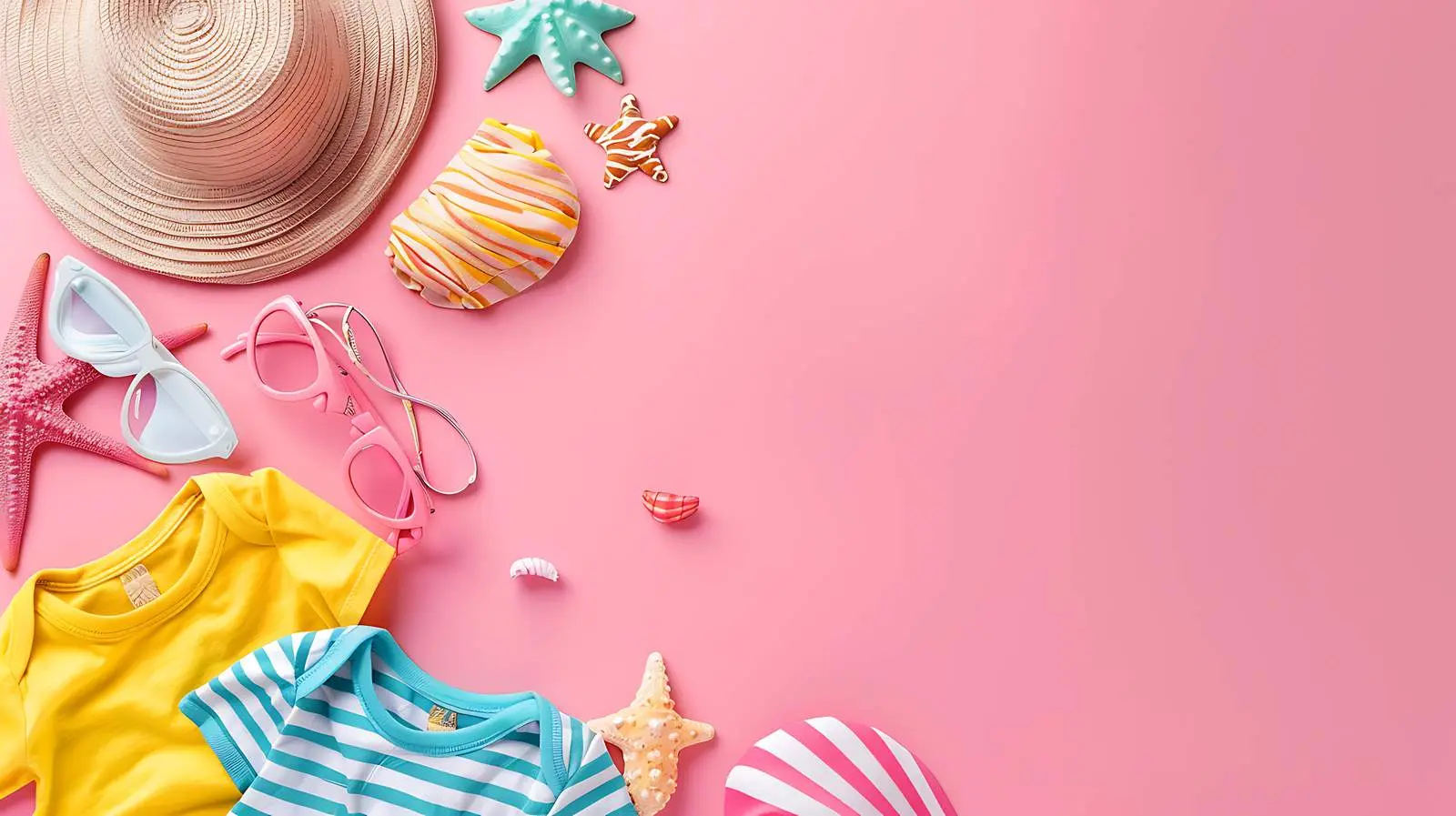 Baby Kids Summer Beach Fashion on Pastel Pink – free baby clothes image from Dotvec