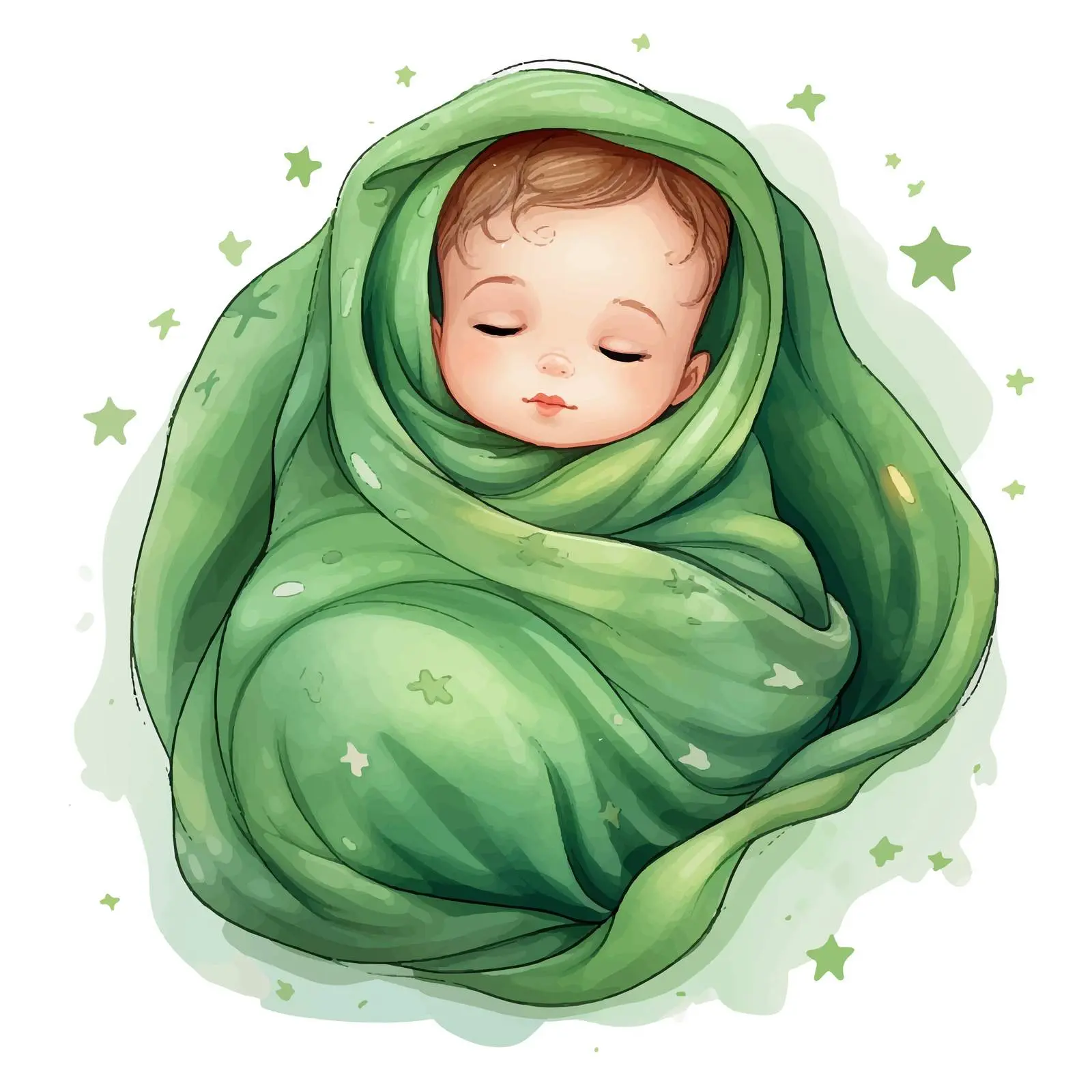 Cute Newborn Baby Sleeping Under Green Blanket — free download from Dotvec