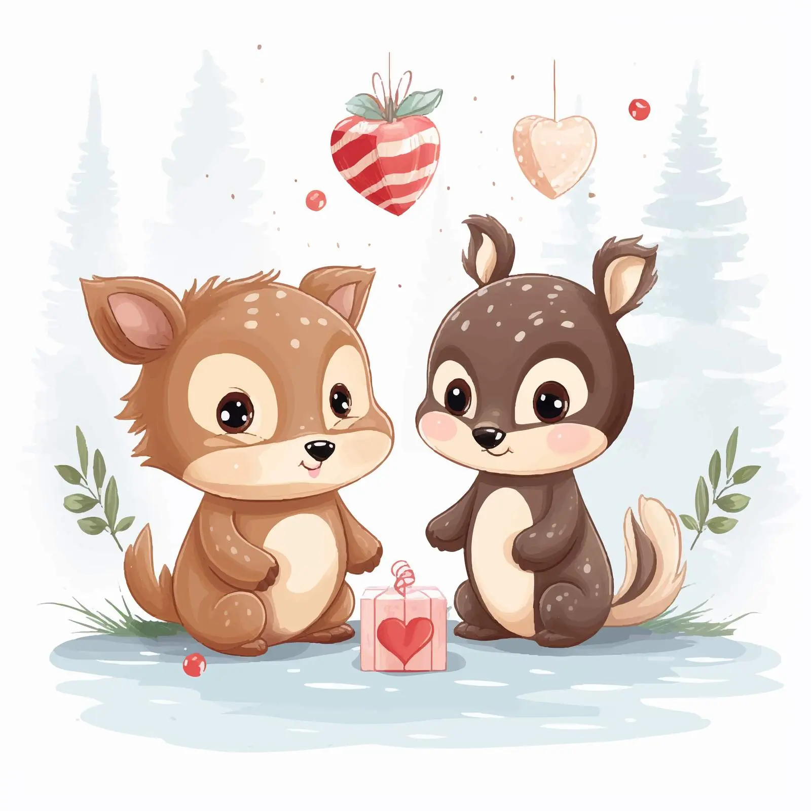 Cute Reindeer and Chipmunk Baby Shower Card Vector – free forest animals image from Dotvec
