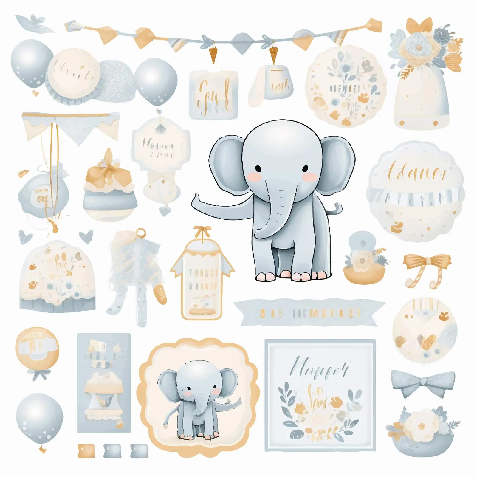 Little Elephant Baby Shower Invitation Template Set — free download from Dotvec